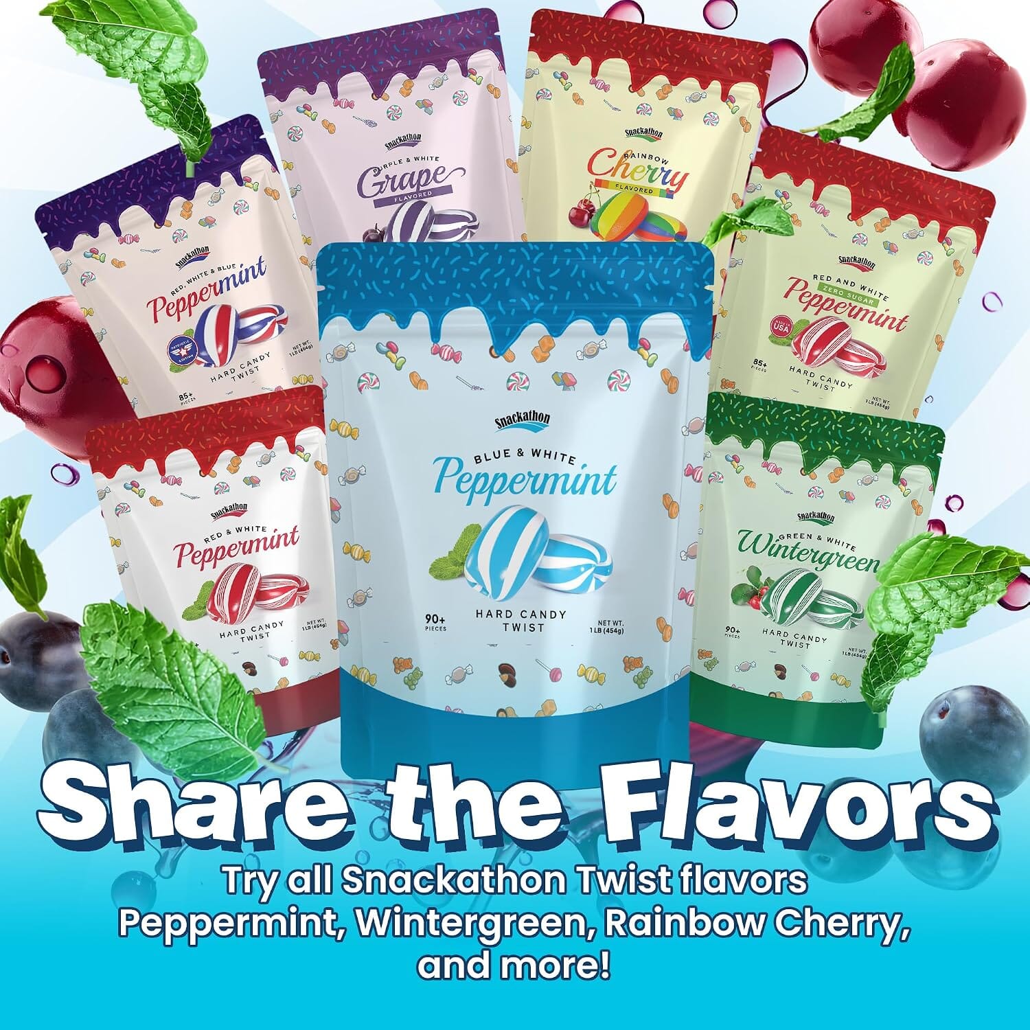 Snackathon Mint Twists Candy, Light Blue & White, 1 Pound Snackathon 