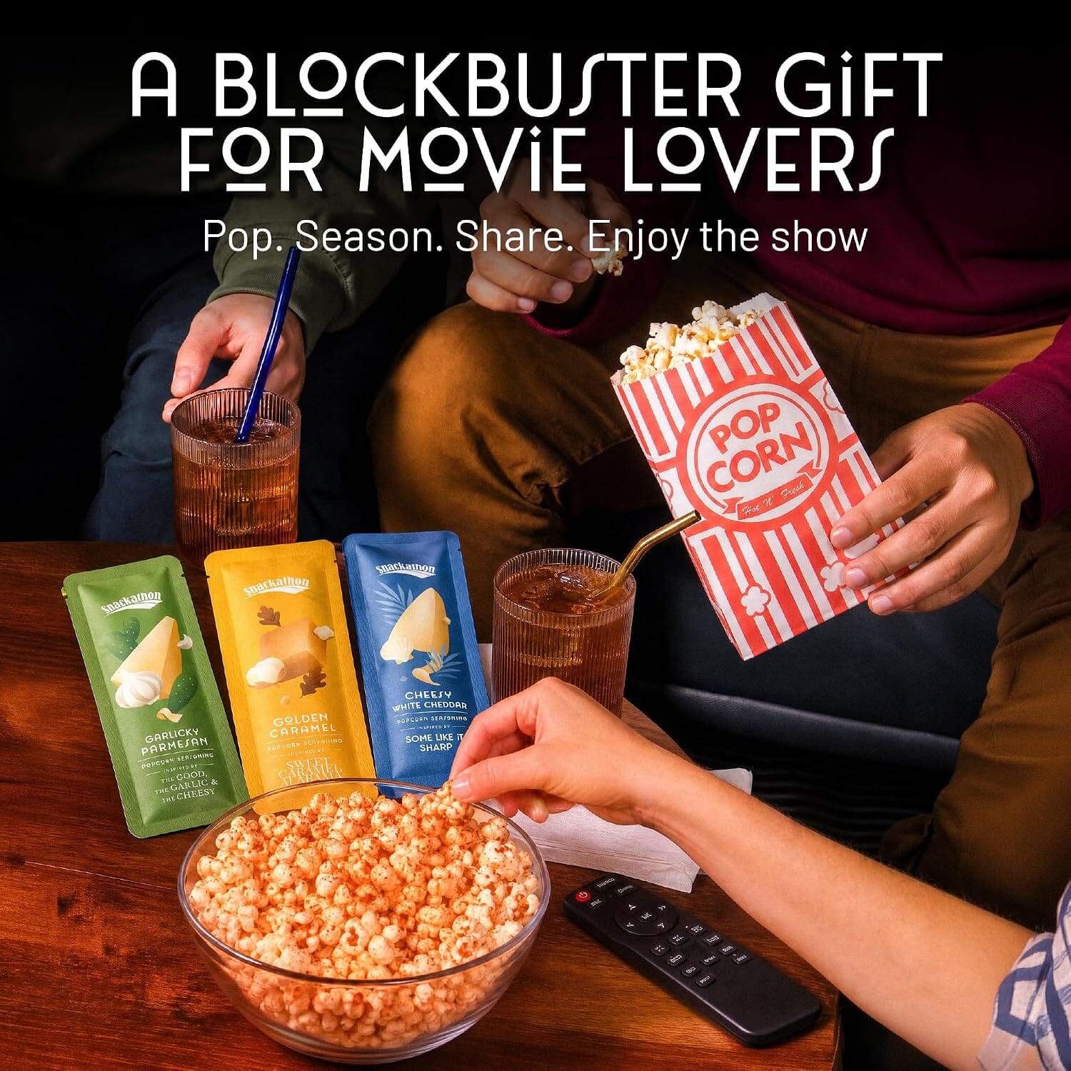 Snackathon Movie Night Popcorn Gift Set, 4 Gourmet Kernels & 5 Seasonings Snackathon 