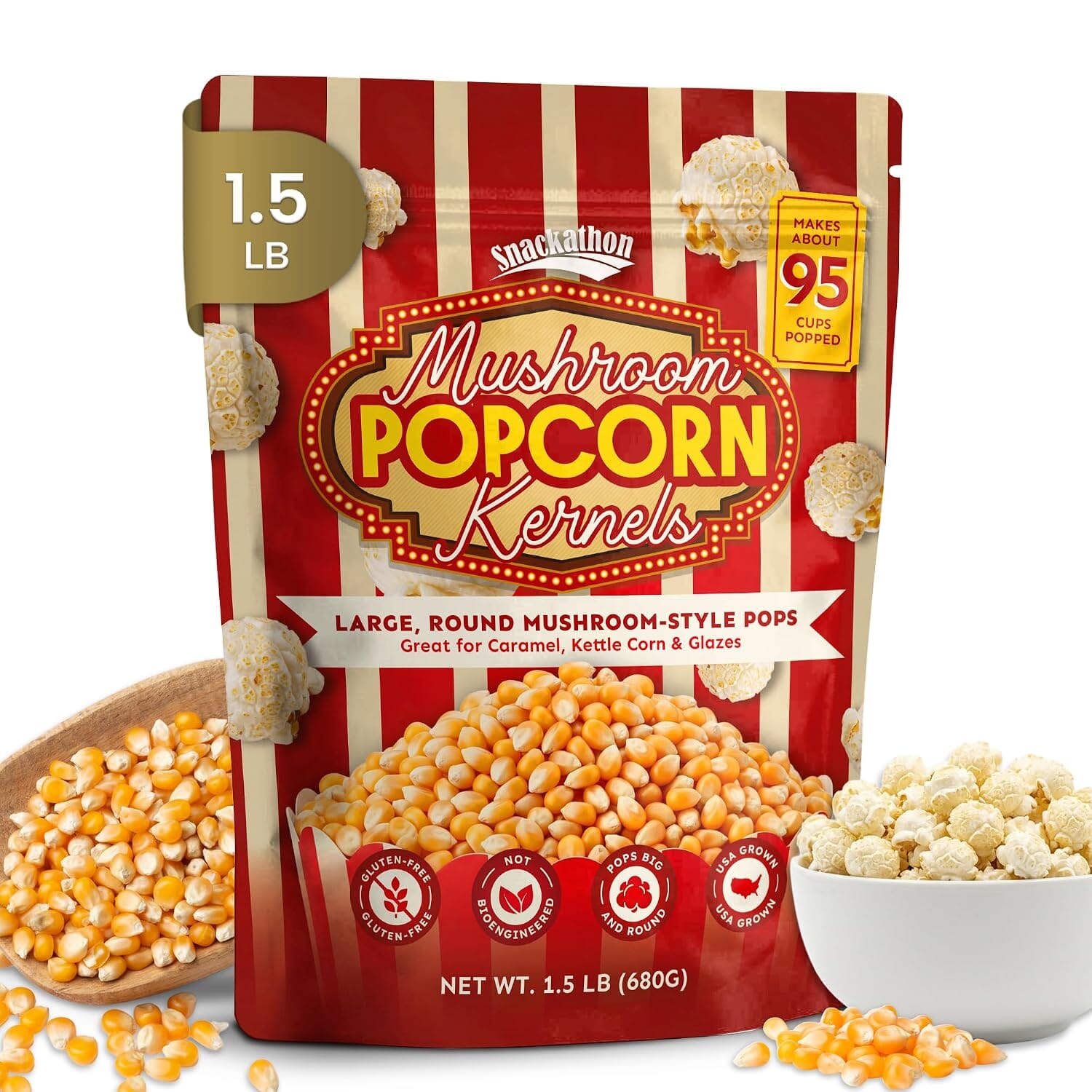 Snackathon Mushroom Popcorn Kernels, for Caramel & Kettle Corn Snackathon Mushroom Popcorn 1.5 Pound 
