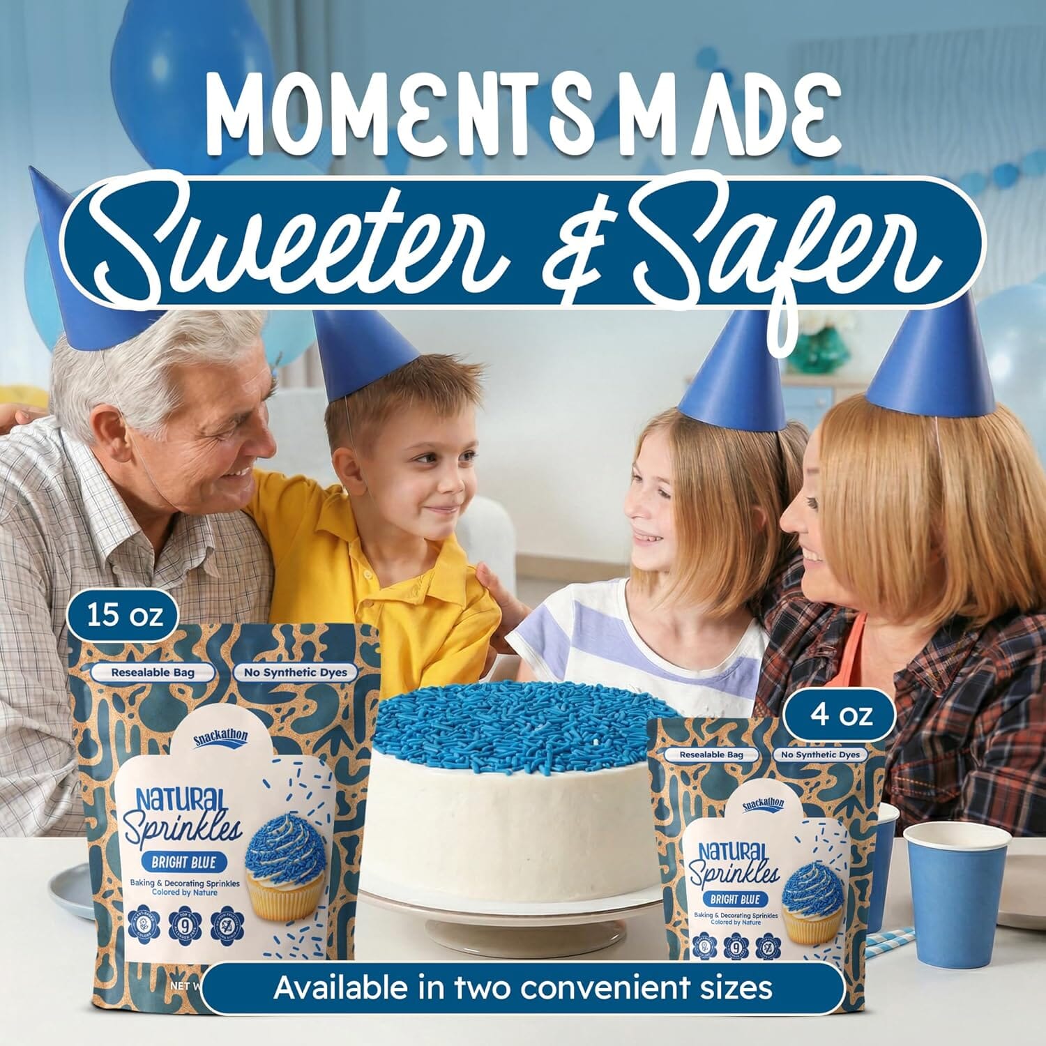 Snackathon Natural Dye-Free Blue Sprinkles for Baking & Decorating (Jimmies) Snackathon 