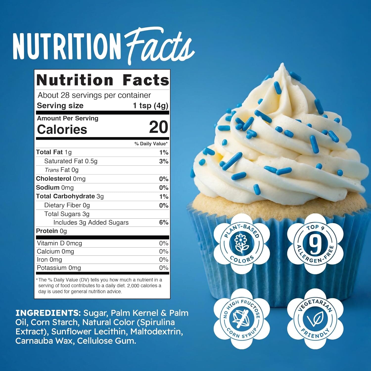 Snackathon Natural Dye-Free Blue Sprinkles for Baking & Decorating (Jimmies) Snackathon 
