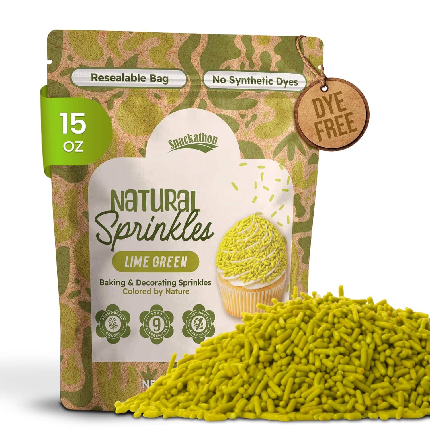 Snackathon Natural Dye-Free Green Sprinkles for Baking & Decorating (Jimmies) Snackathon 15 Ounce 