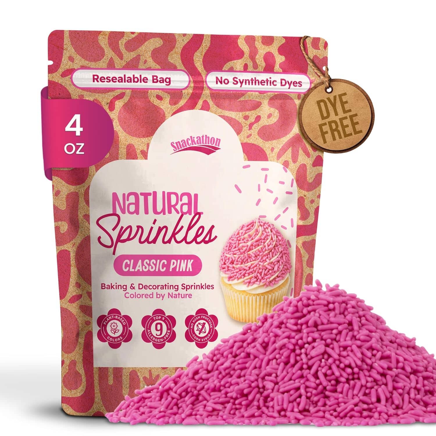 Snackathon Natural Dye-Free Pink Sprinkles for Baking & Decorating (Jimmies) Snackathon 4 Ounce 