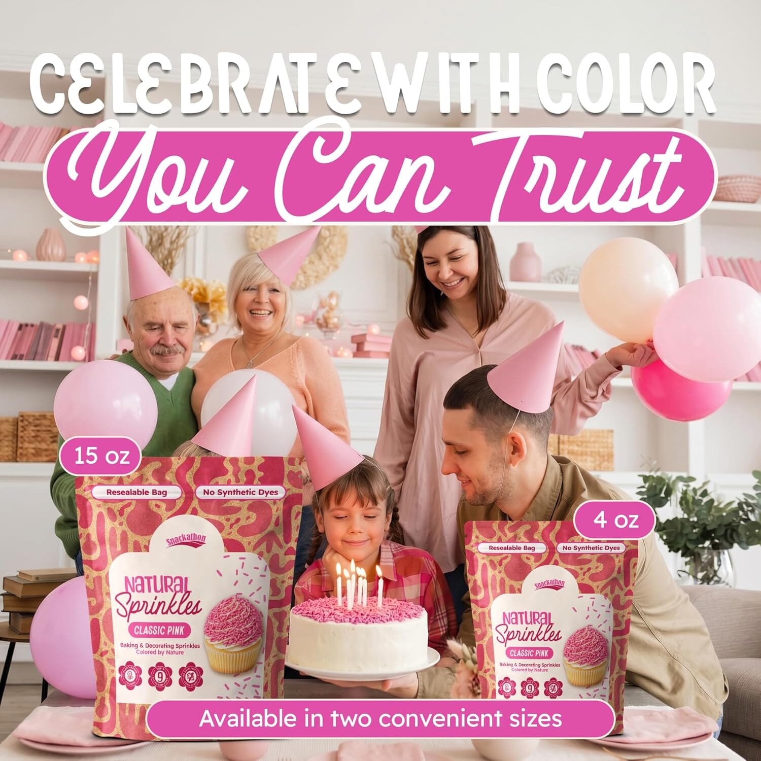 Snackathon Natural Dye-Free Pink Sprinkles for Baking & Decorating (Jimmies) Snackathon 