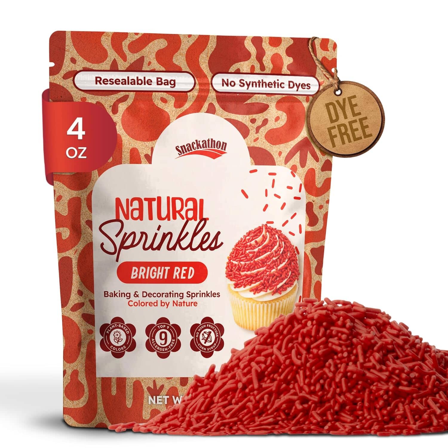 Snackathon Natural Dye-Free Red Sprinkles for Baking & Decorating (Jimmies) Snackathon 4 Ounce 