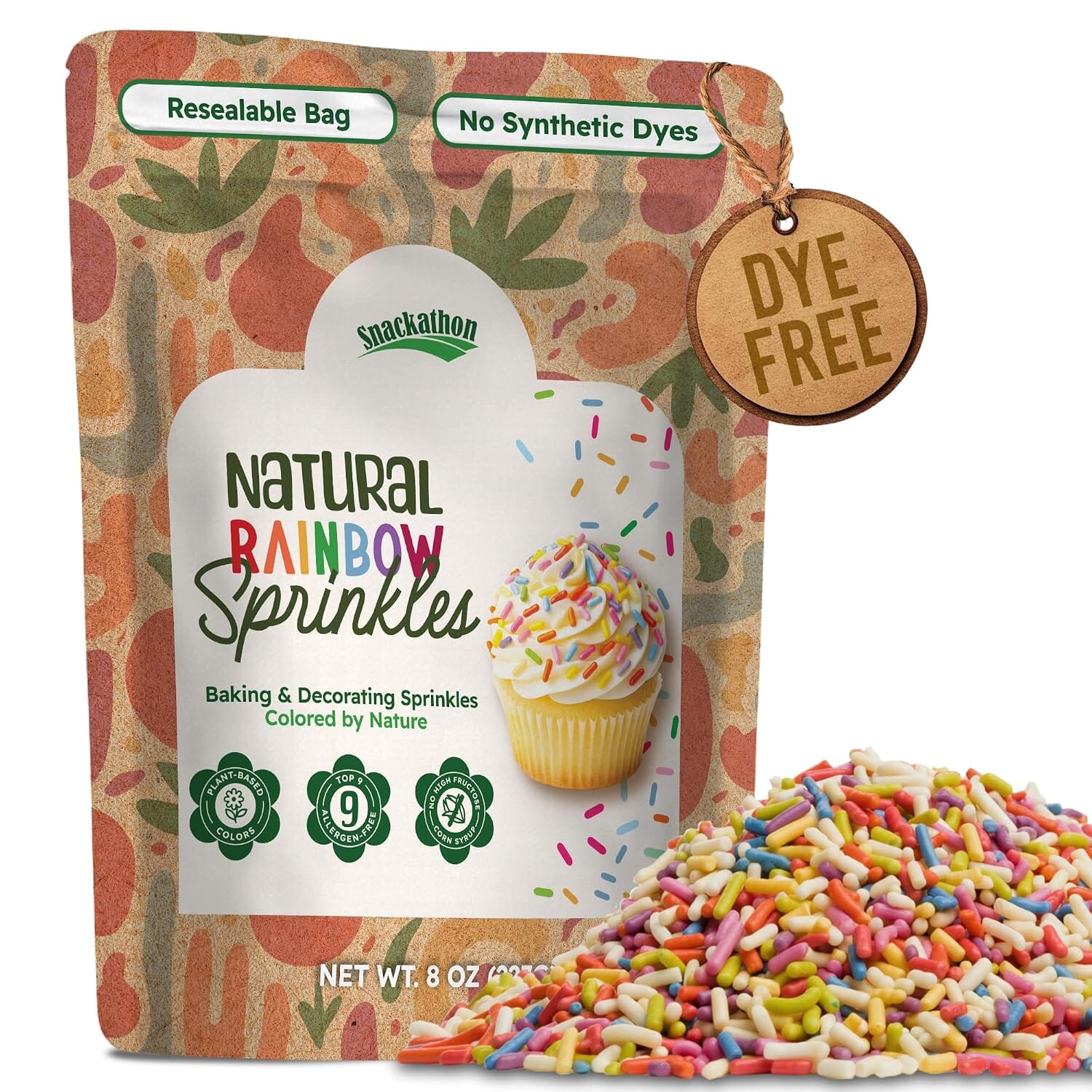 Snackathon Natural Sprinkles – Dye-Free Rainbow Jimmies Snackathon 8 Ounce 