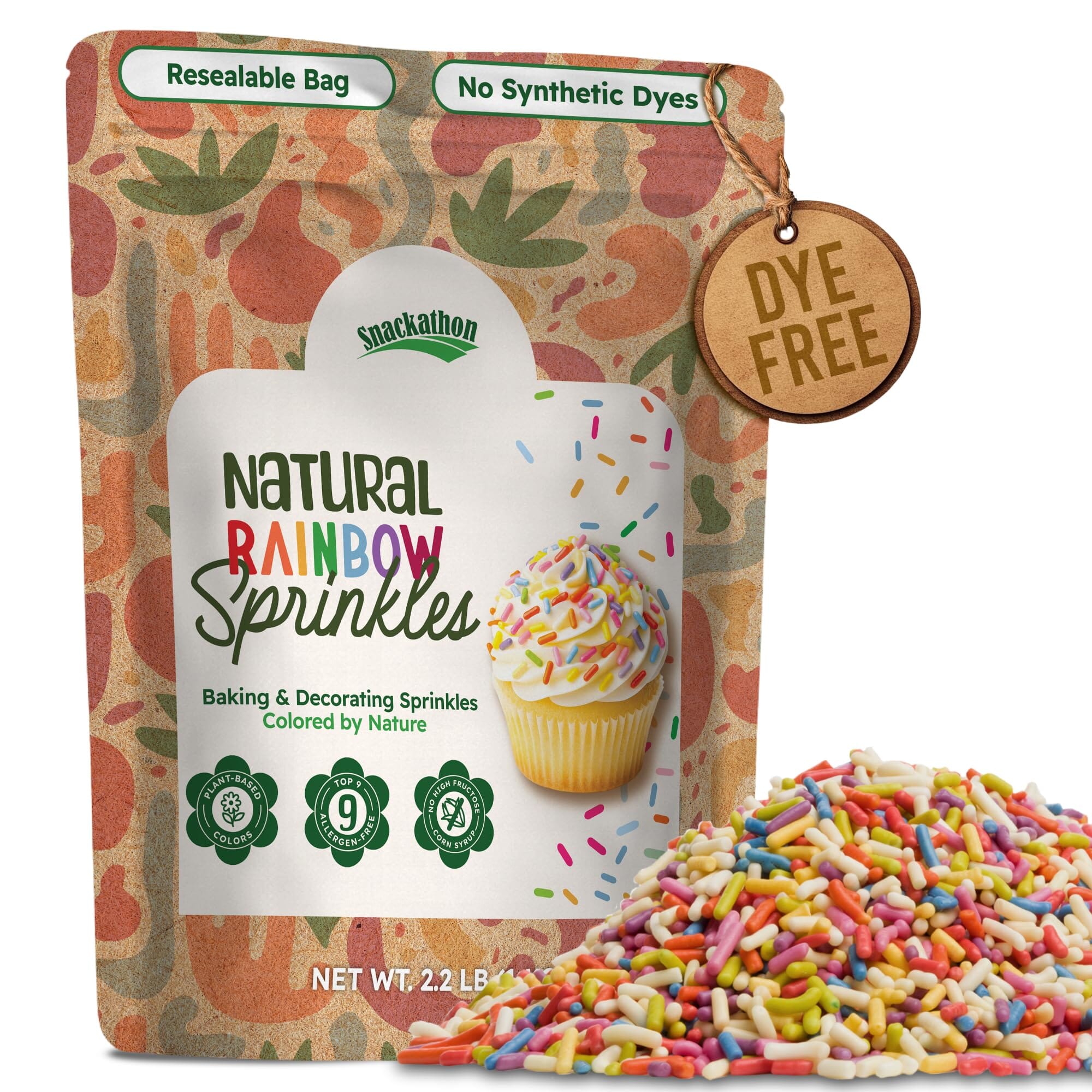 Snackathon Natural Sprinkles – Dye-Free Rainbow Jimmies, Various Sizes Snackathon 2.2 Pound 
