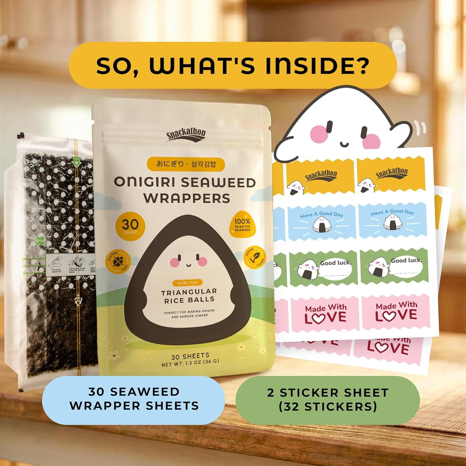 Snackathon Onigiri Seaweed Wrappers Includes Cute Sealing Stickers Snackathon Foods 