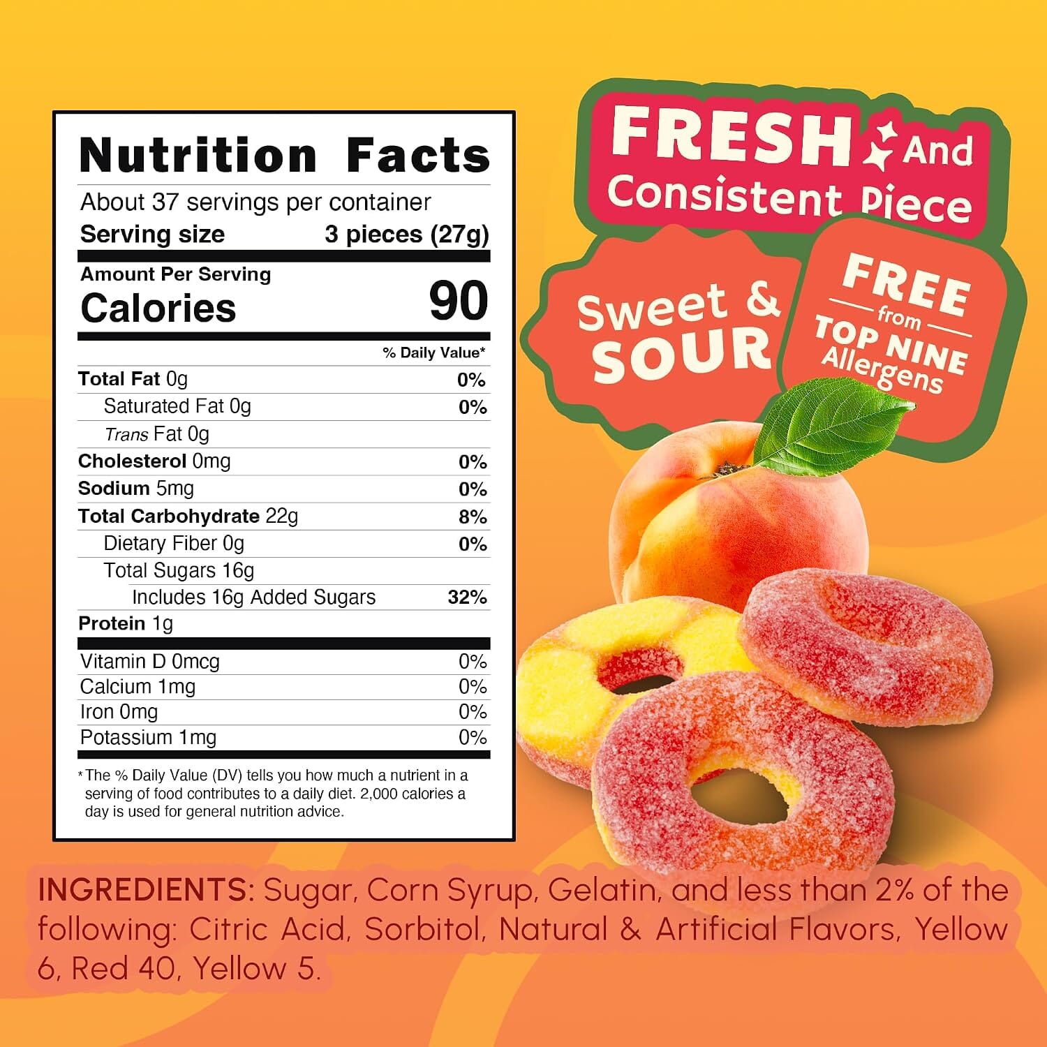 Snackathon Peach Rings Gummy Candy, Soft & Chewy Peach Gummies Snackathon 
