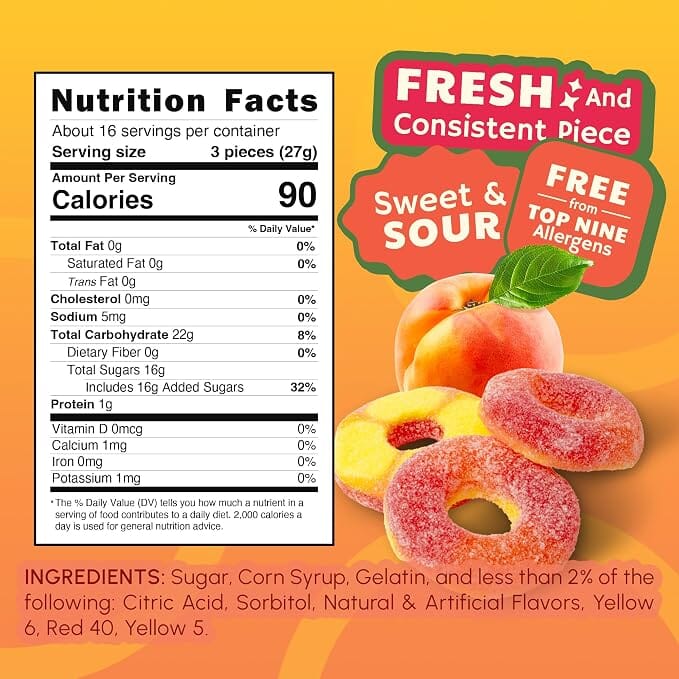 Snackathon Peach Rings Gummy Candy, Soft & Chewy Peach Gummies Snackathon 