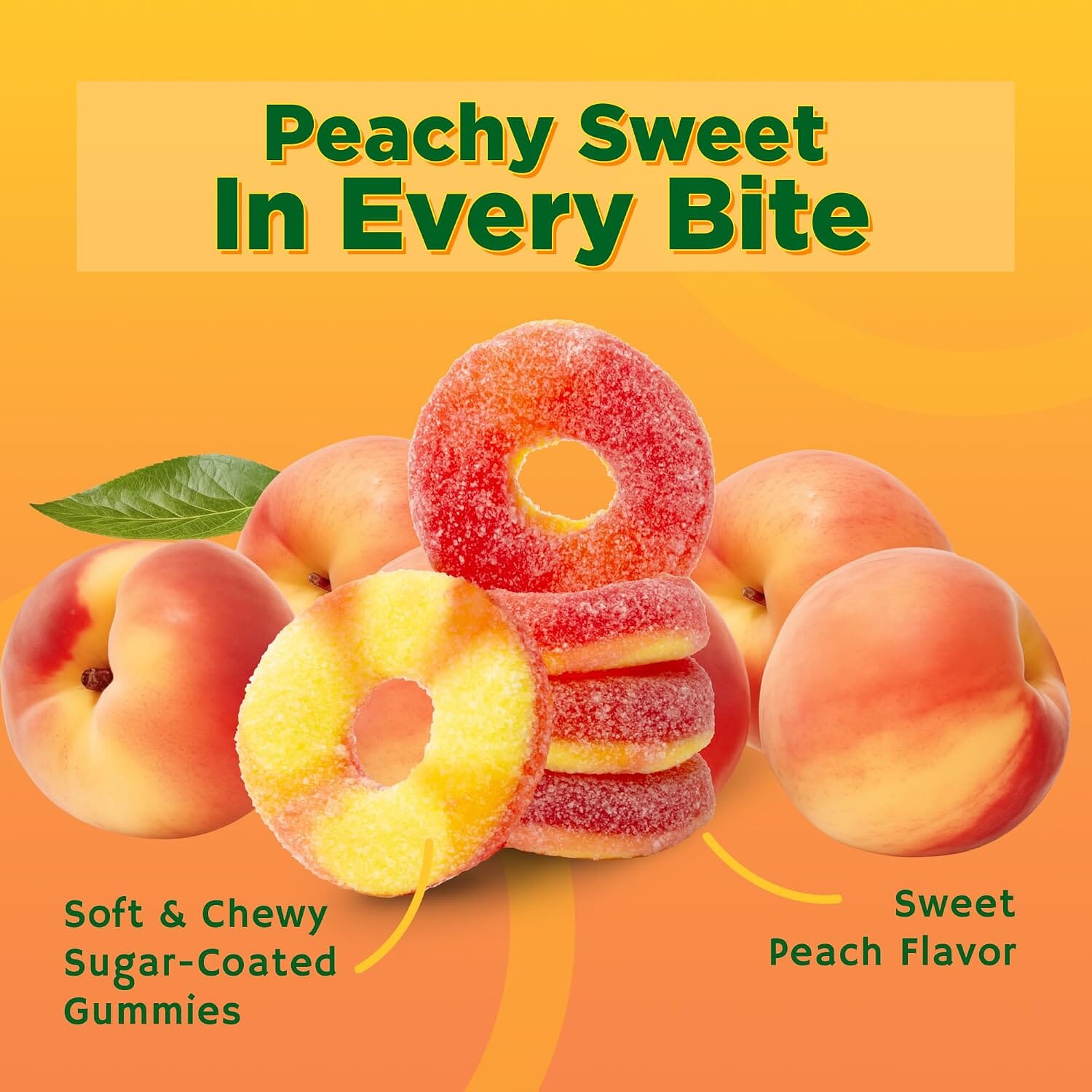 Snackathon Peach Rings Gummy Candy, Soft & Chewy Peach Gummies Snackathon 