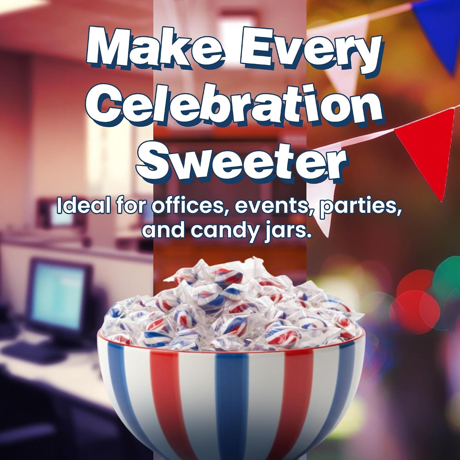 Snackathon Peppermint Twists Hard Candy, Patriotic Red, White & Blue Twists, 1 Pound Snackathon 