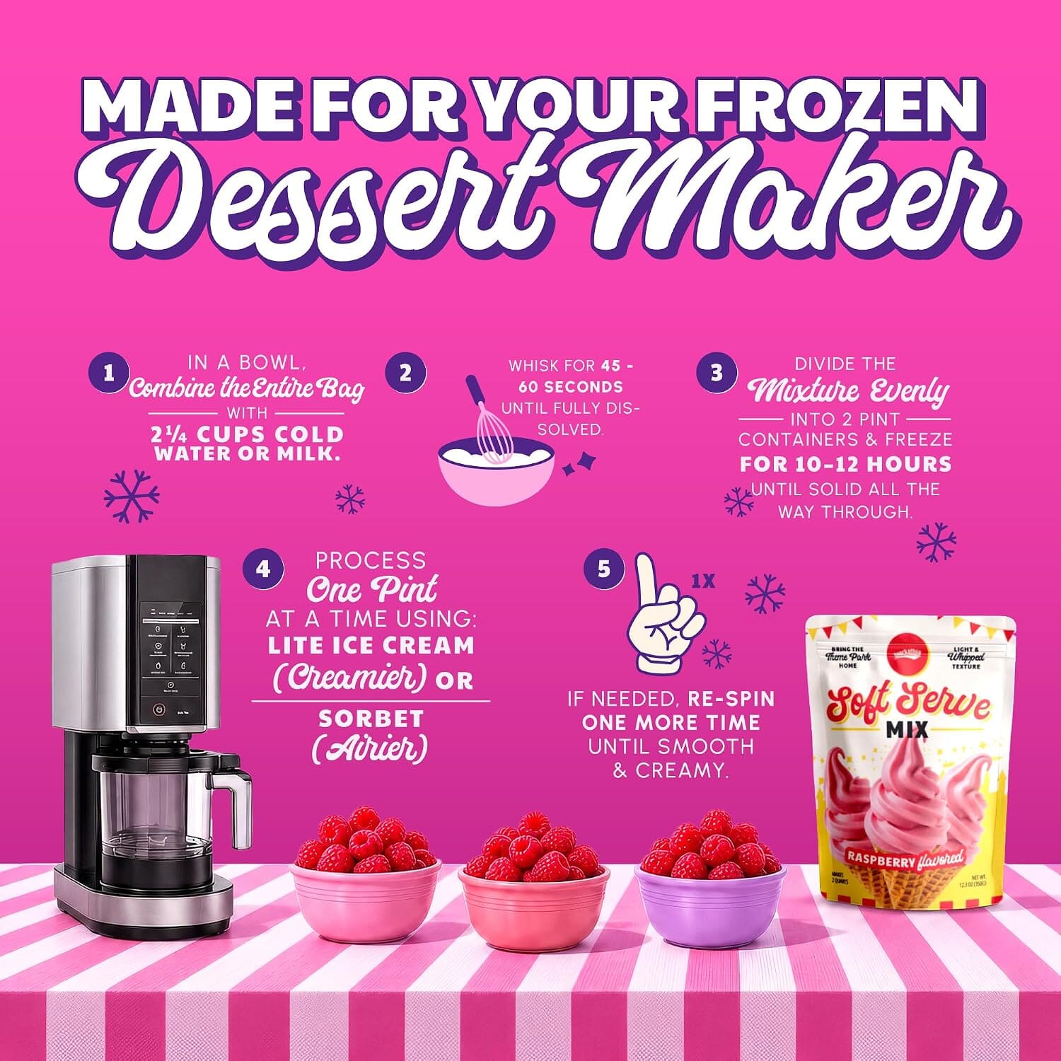 Snackathon Raspberry Soft Serve Ice Cream Mix, Dairy Free Gluten Free Powder Mix Snackathon 