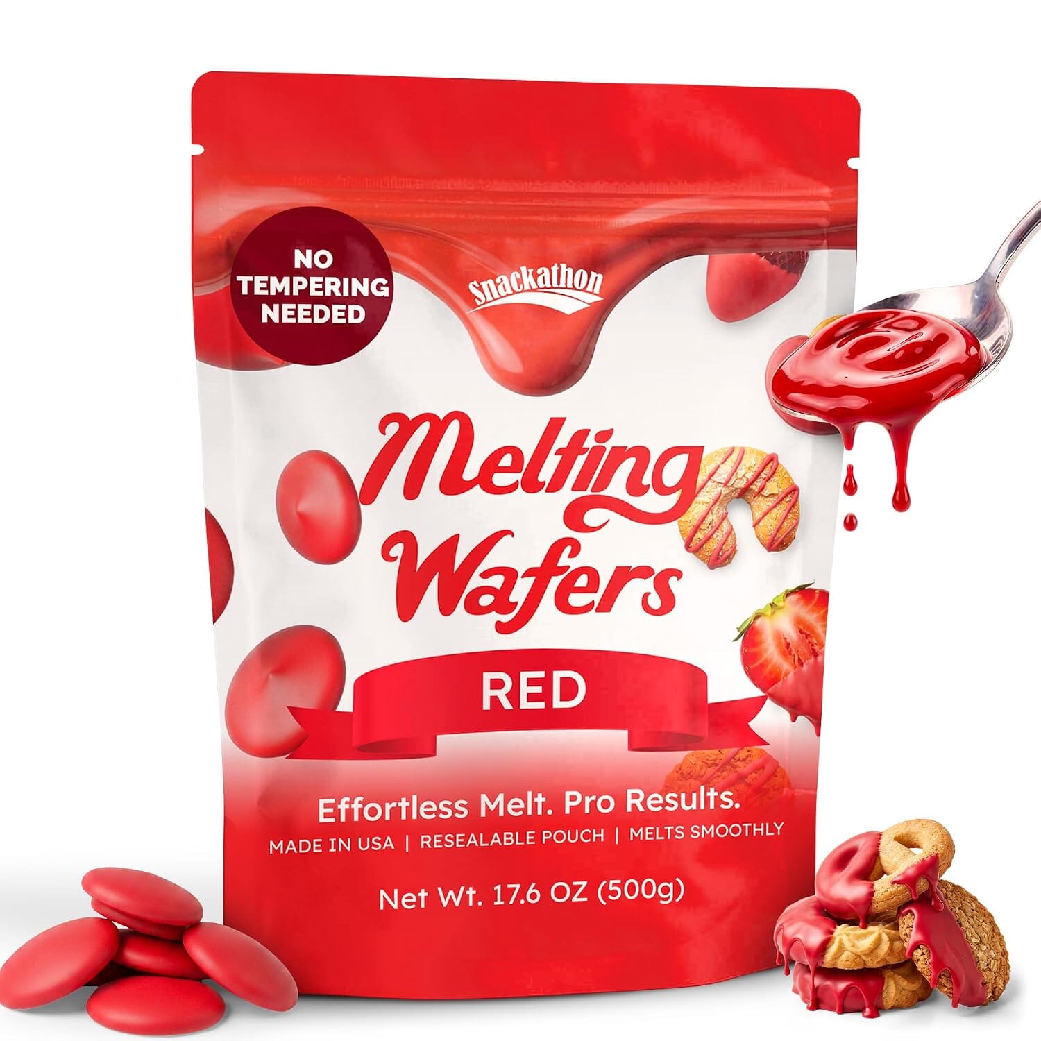 Snackathon Red Melting Wafers, Red Compound Chocolate Candy Melts for Desserts Snackathon Red 1.1 Pound 
