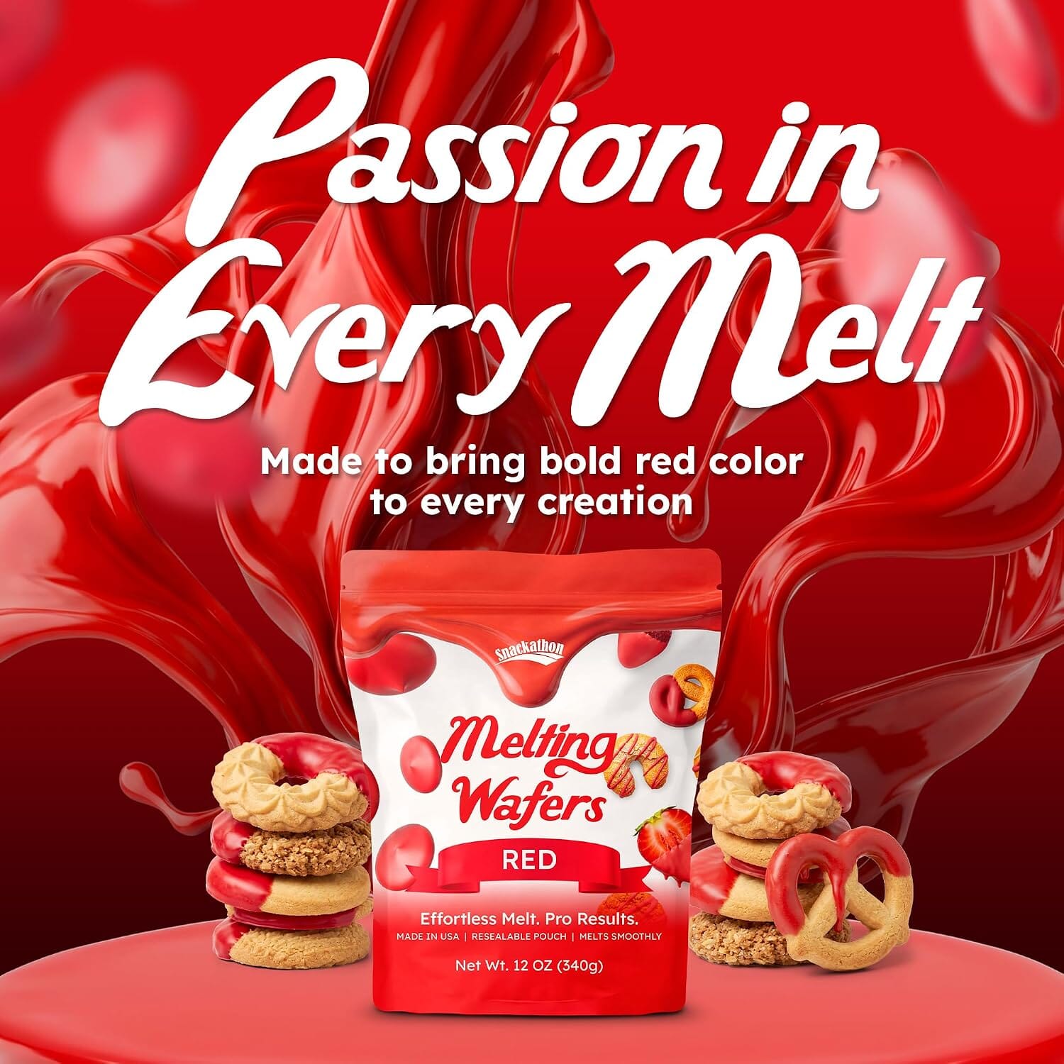 Snackathon Red Melting Wafers, Red Compound Chocolate Candy Melts, Smooth & Creamy Candy Melts for Cake Pops, Dipping, Baking & Decorating Snackathon 