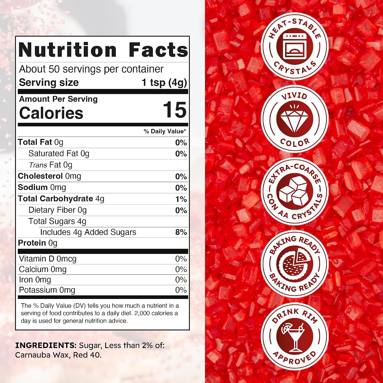 Snackathon Red Sanding Sugar, 7 oz, Extra Coarse for Baking & Decorating, Red Shimmering Crystals, Heat Resistant Sugar Sprinkles, Bright Edible Finishing Sugar for Cupcakes, Cookies & Drinks Snackathon 