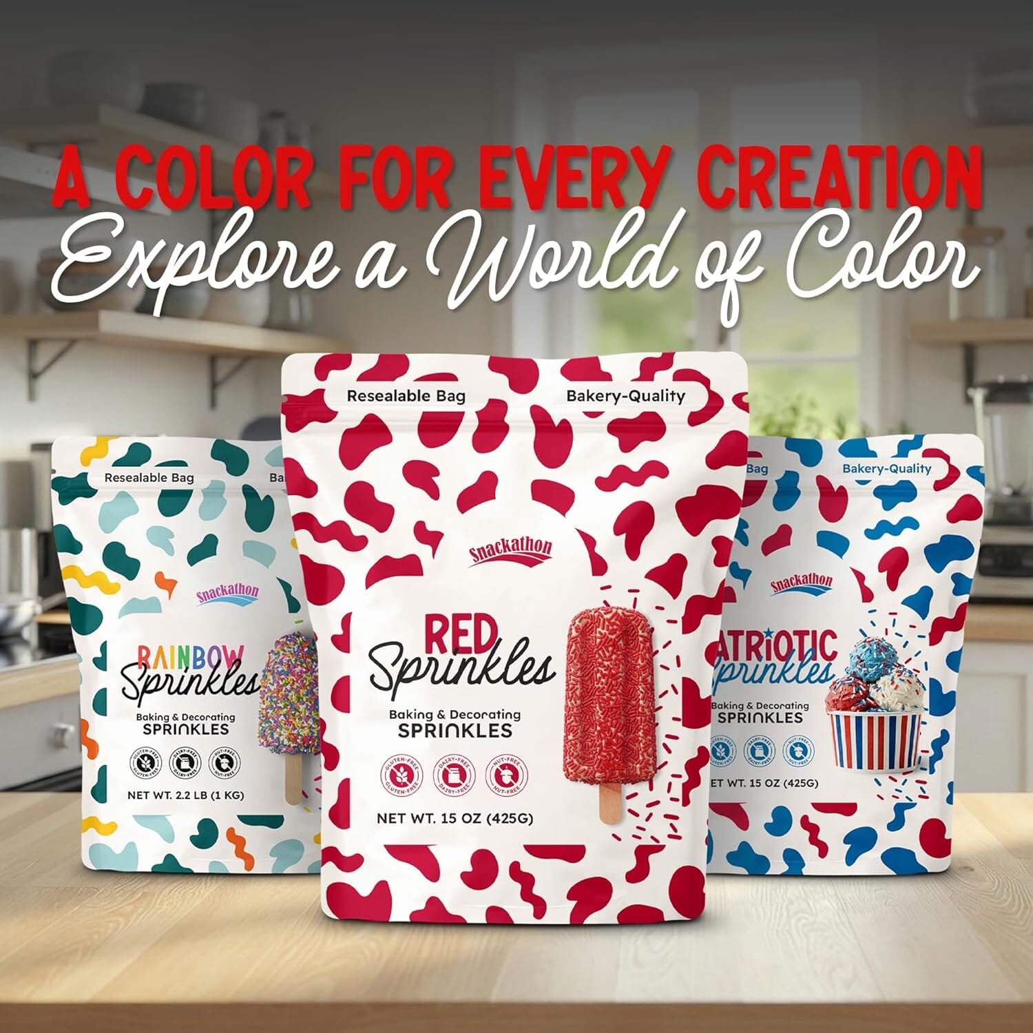 Snackathon Red Sprinkles (Jimmies), 15 oz Resealable Pouch, Gluten-Free Baking & Decorating Topping Snackathon 