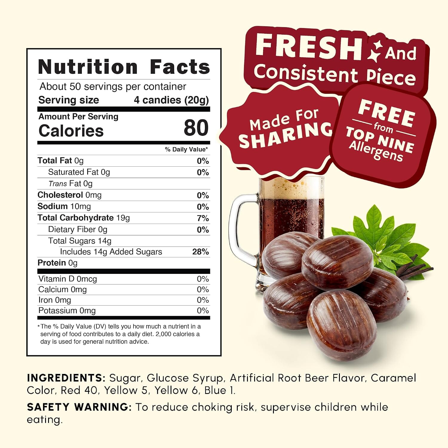 Snackathon Root Beer Barrels Hard Candy, Classic Barrel Shape Snackathon 