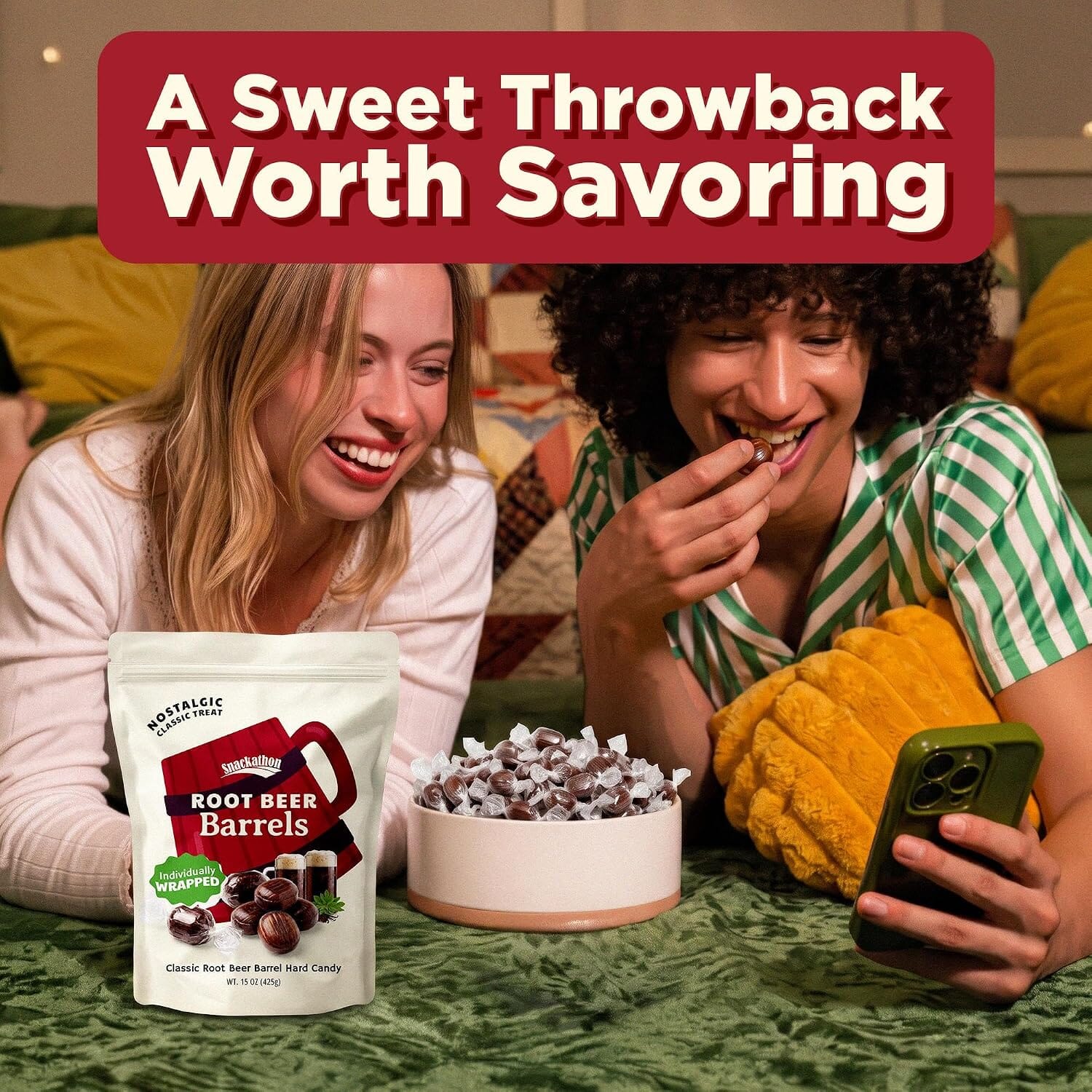 Snackathon Root Beer Barrels Hard Candy, Old Fashioned Rootbeer Candy, Classic Barrel Shape, Resealable Bag for Sharing & Candy Bowls Snackathon 