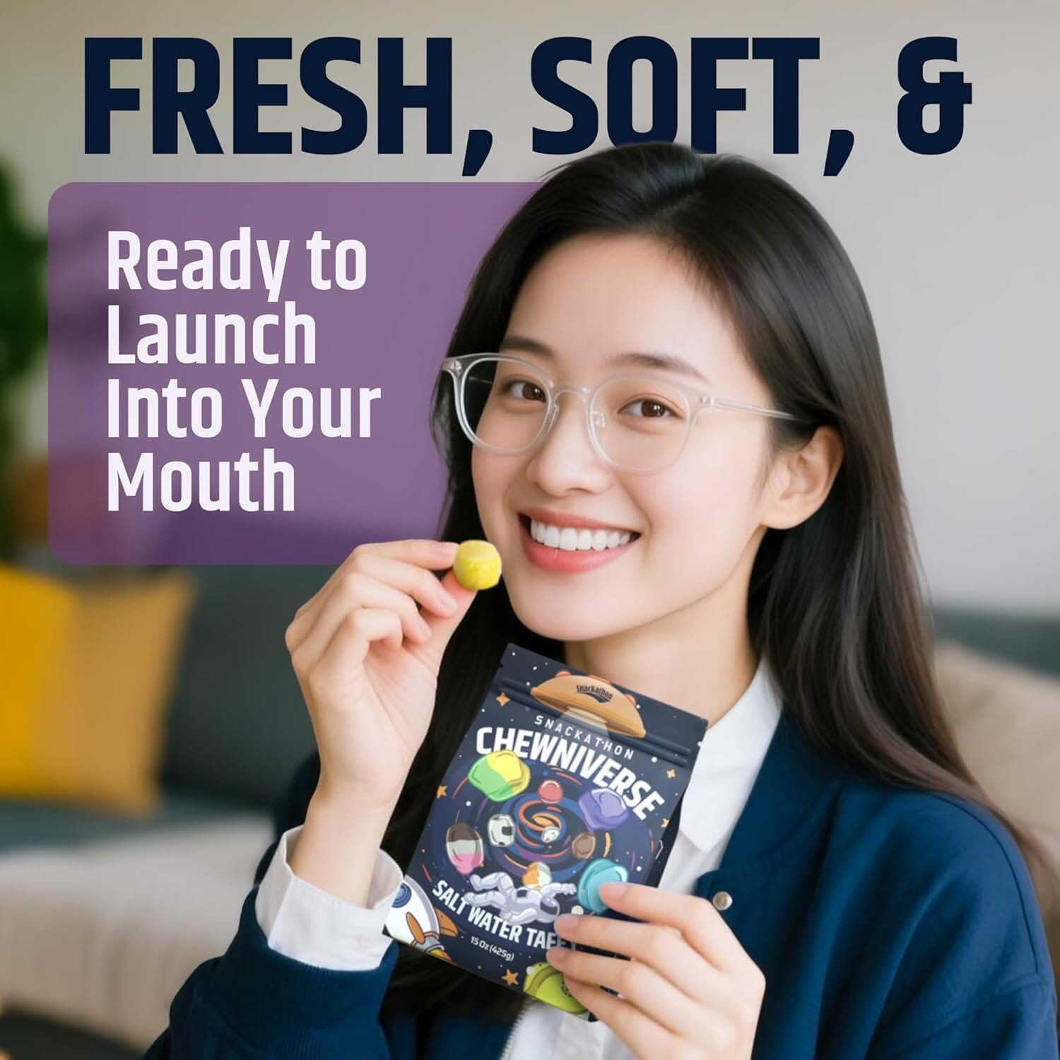 Snackathon Salt Water Taffy Assorted Mix – Chewniverse Edition, 10 Flavor Variety, Individually Wrapped Soft & Chewy Gourmet Candy, Unique 7 oz Themed Bag for Gifting Snackathon 