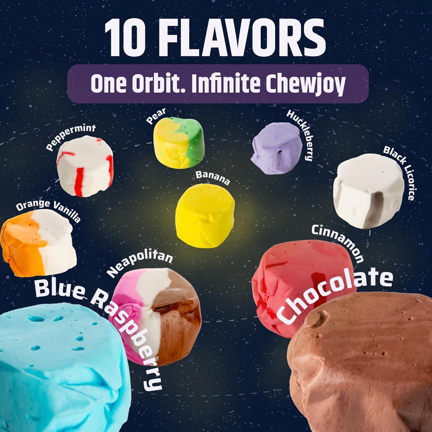 Snackathon Salt Water Taffy Assorted Mix – Chewniverse Edition, 10 Flavor Variety, Individually Wrapped Soft & Chewy Gourmet Candy, Unique 7 oz Themed Bag for Gifting Snackathon 