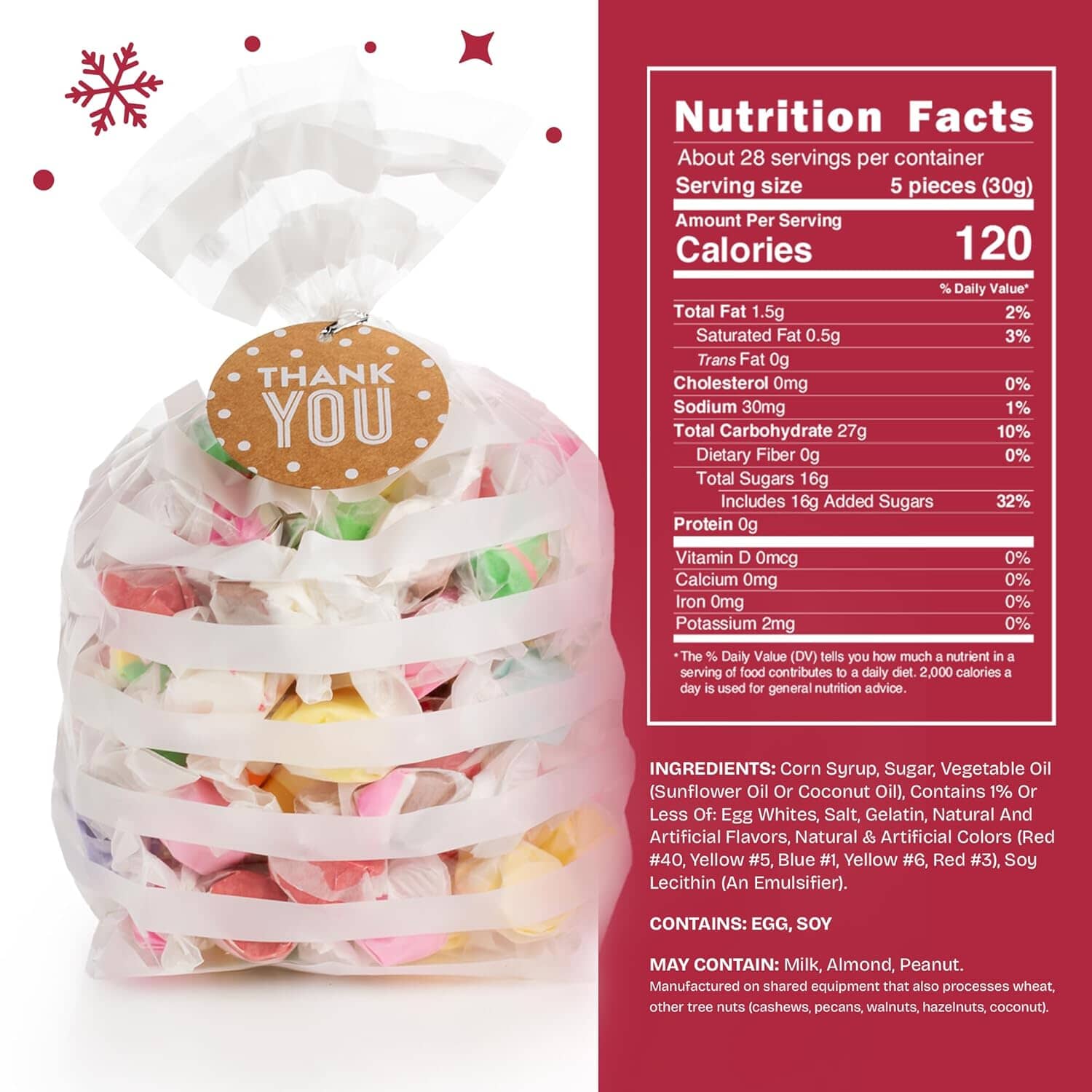 Snackathon Salt Water Taffy Assorted Mix – Holiday Edition, Individually Wrapped Pieces Snackathon 
