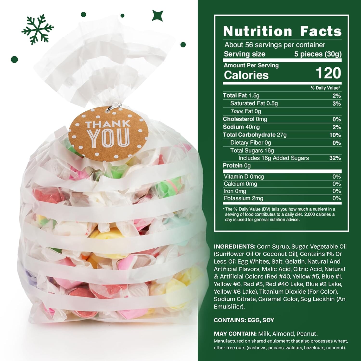 Snackathon Salt Water Taffy Assorted Mix – Holiday Edition, Individually Wrapped Pieces Snackathon 