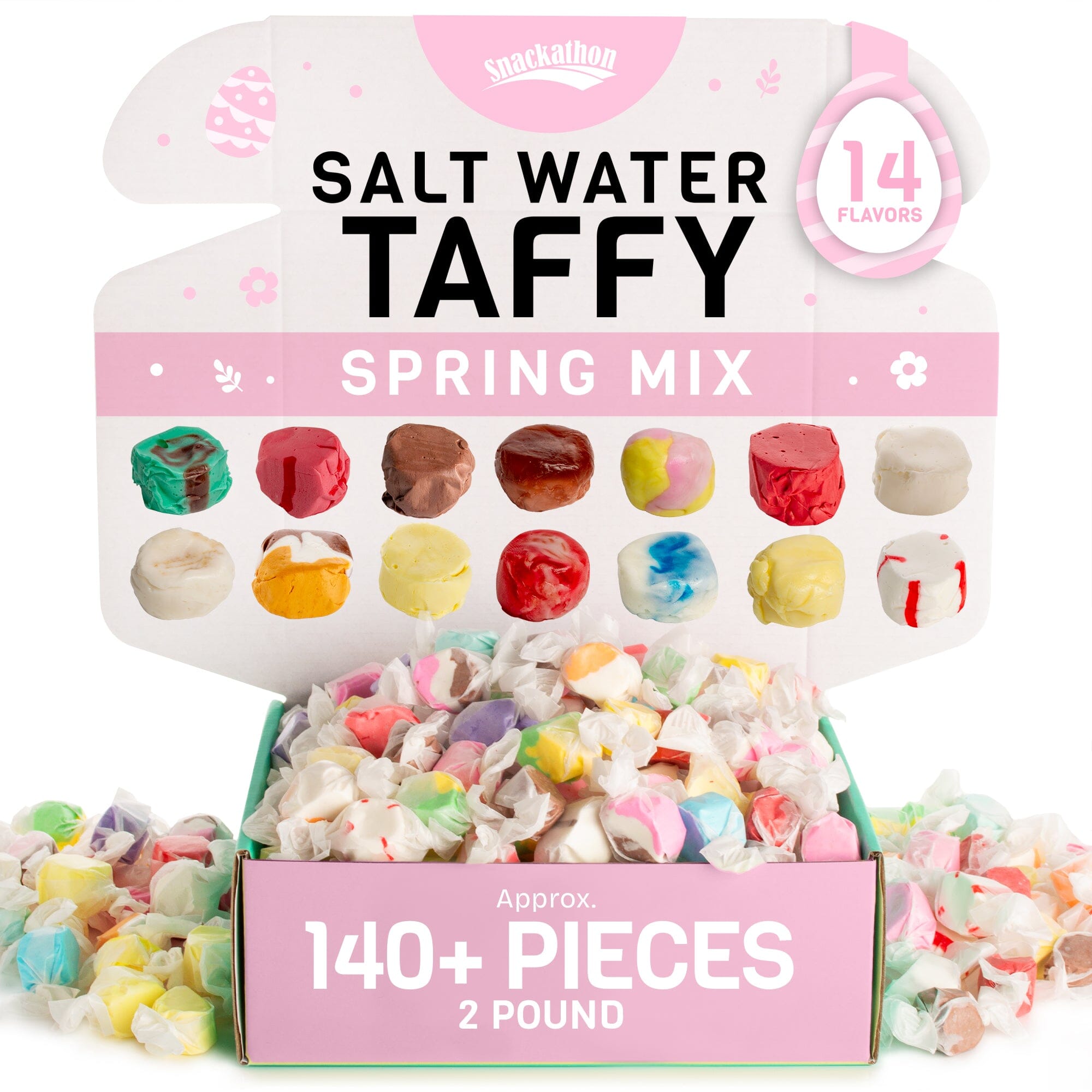 Snackathon Salt Water Taffy, Assorted Spring Mix, Soft & Chewy Gourmet Candy Bulk Snackathon 14-Flavor Variety 