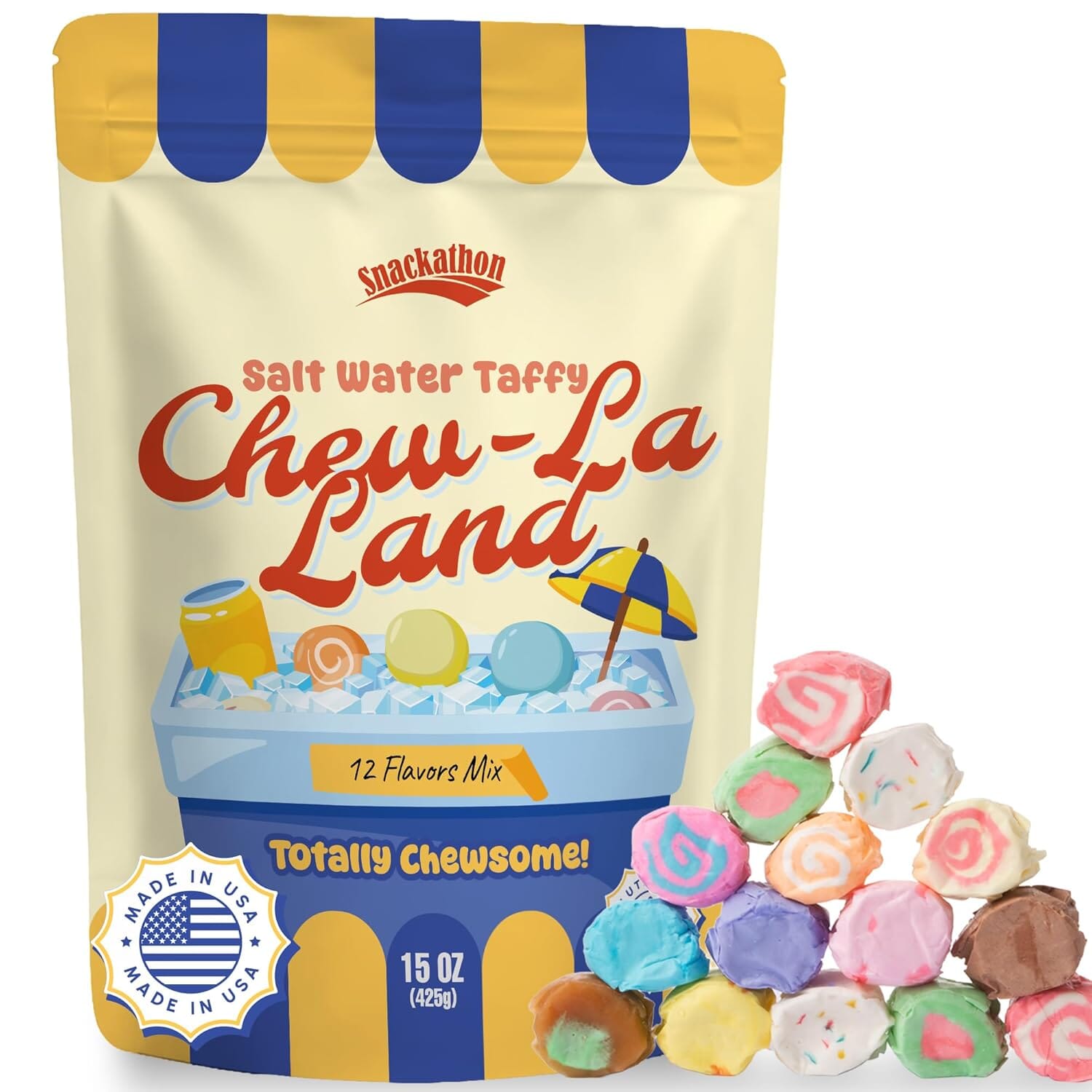 Snackathon Salt Water Taffy, Chew-La-Land Edition, 12 Flavors, Soft & Chewy Gourmet Candy – 15 oz Variety Bag Snackathon 