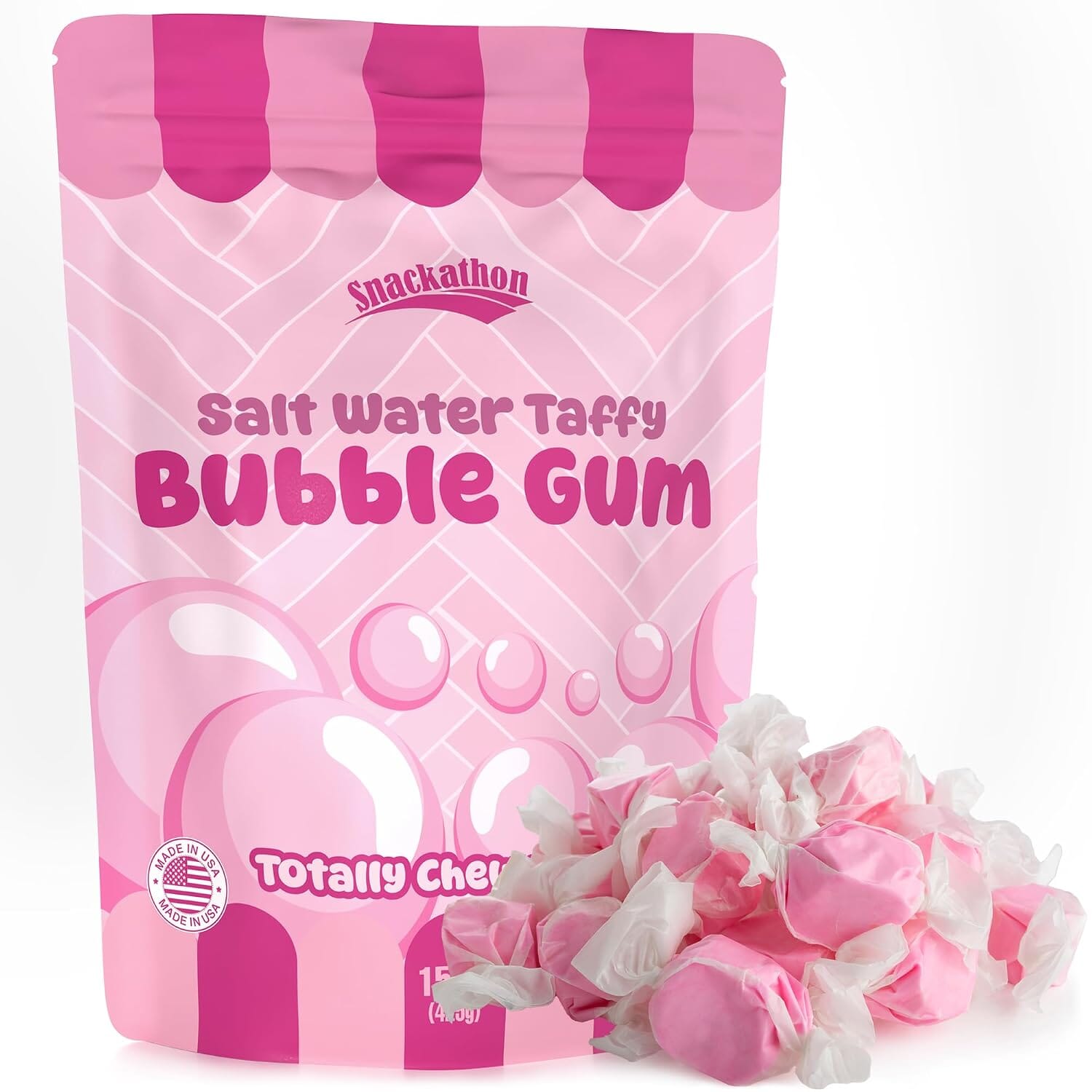 Snackathon Salt Water Taffy Single Flavor, Bubble Gum, 15 Ounce Snackathon Bubble Gum 15 Ounce 