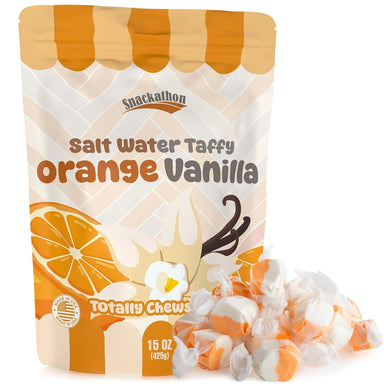 Snackathon Salt Water Taffy Single Flavor, Orange Vanilla, Bulk Individually Wrapped Gourmet Candy, Soft & Chewy Sweet Treats, 15 oz Resealable Bag Snackathon 