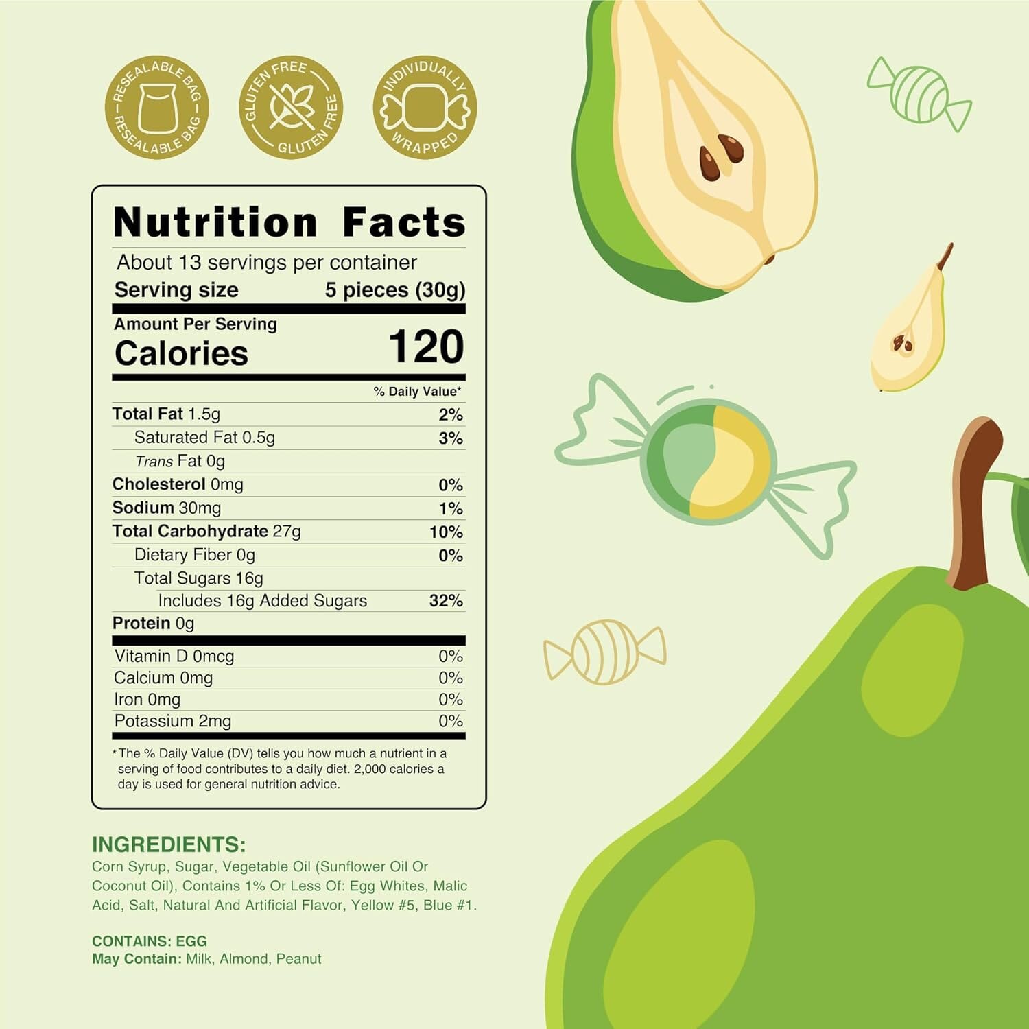 Snackathon Salt Water Taffy Single Flavor, Pear, Bulk Individually Wrapped Gourmet Candy, Soft & Chewy Sweet Treats, 15 oz Resealable Bag Snackathon 