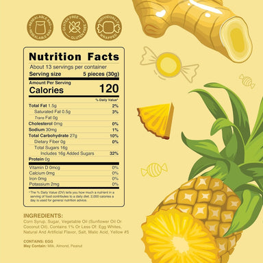 Snackathon Salt Water Taffy Single Flavor, Pineapple Ginger, Bulk Individually Wrapped Gourmet Candy, Soft & Chewy Sweet Treats, 15 oz Resealable Bag Snackathon 