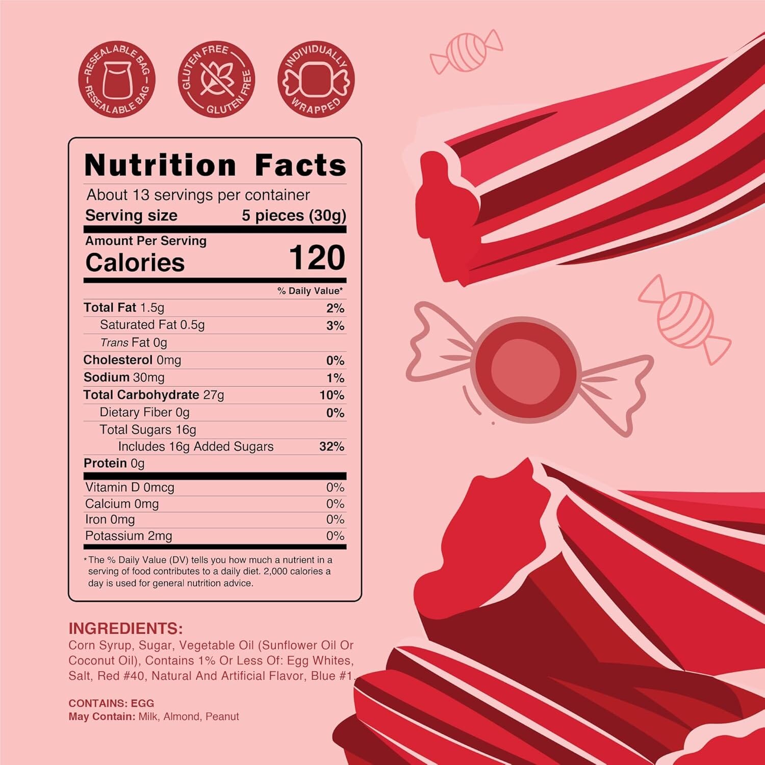 Snackathon Salt Water Taffy Single Flavor, Red Licorice, Bulk Individually Wrapped Gourmet Candy, Soft & Chewy Sweet Treats, 15 oz Resealable Bag Snackathon 