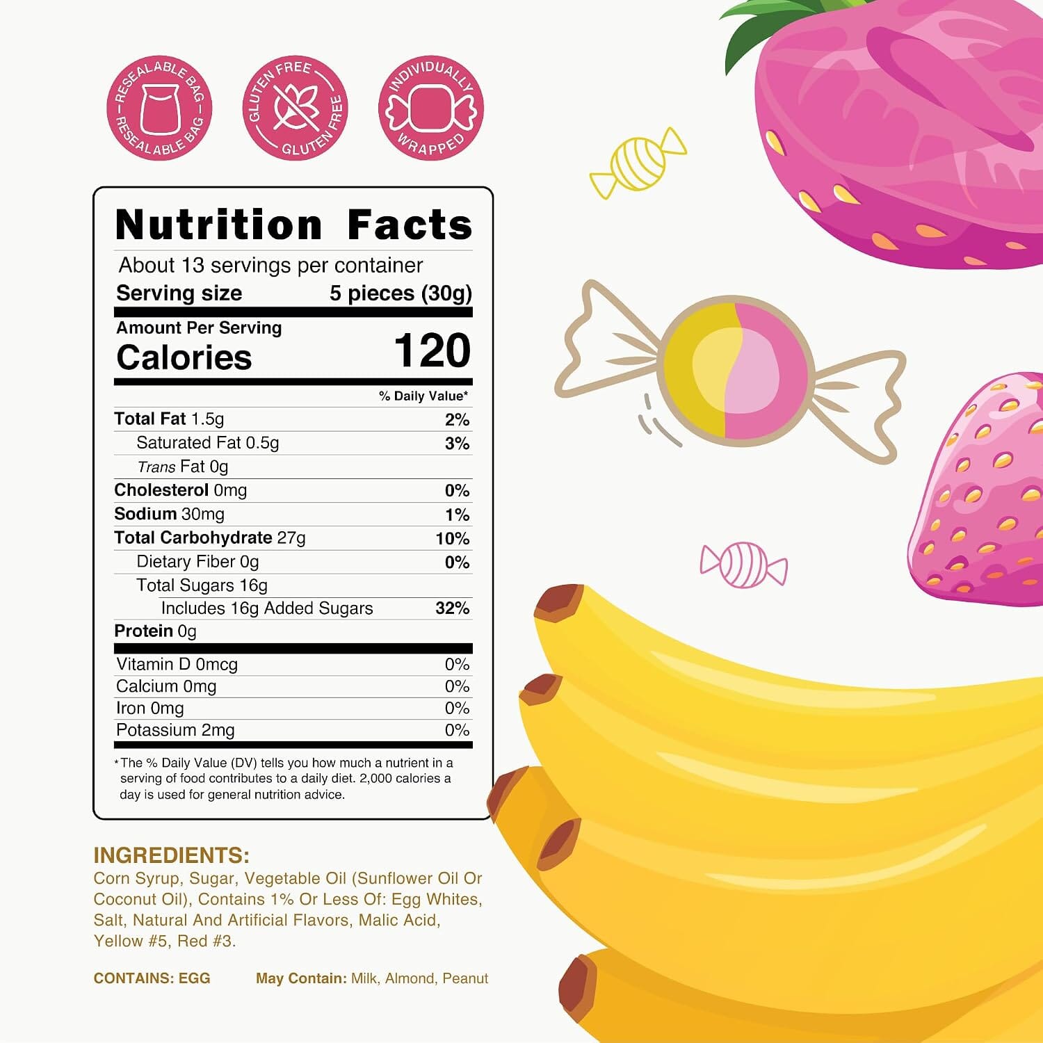 Snackathon Salt Water Taffy Single Flavor, Strawberry Banana, Bulk Individually Wrapped Gourmet Candy, Soft & Chewy Sweet Treats, 15 oz Resealable Bag Snackathon 
