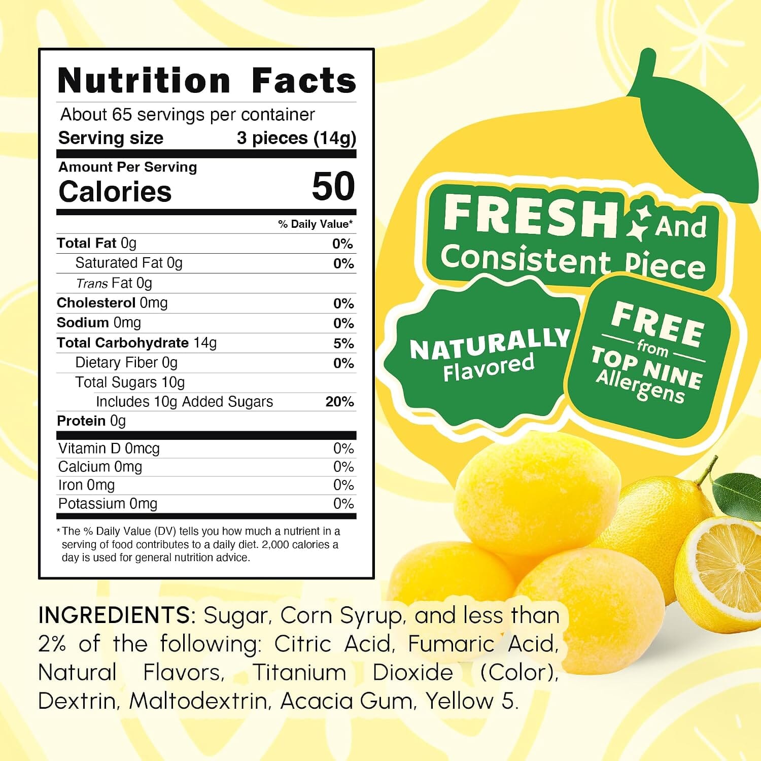 Snackathon Sanded Lemon Drops Hard Candy, Naturally Flavored Snackathon 