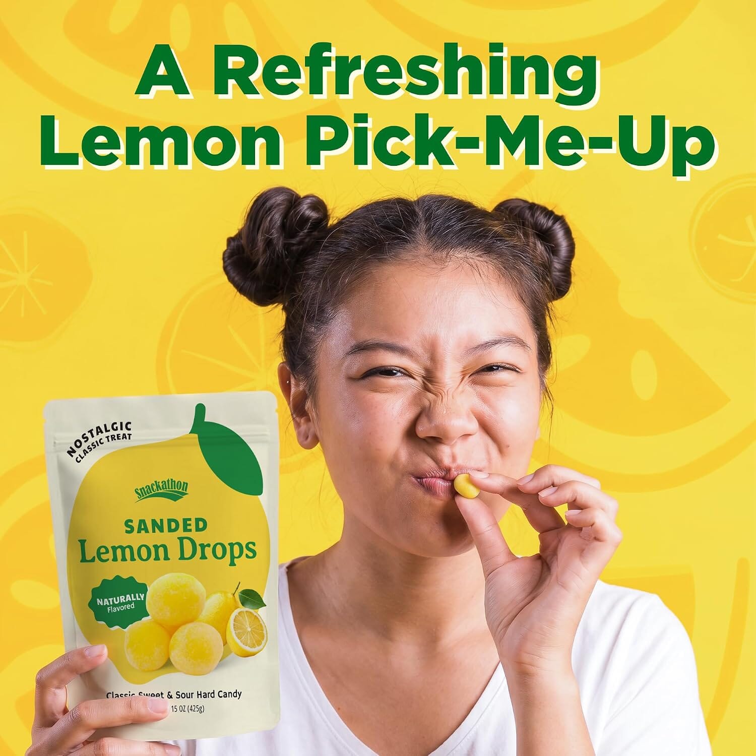 Snackathon Sanded Lemon Drops Hard Candy, Old Fashioned Sweet & Sour Lemon Candy, Naturally Flavored, Sugar-Dusted Retro Treat in a Resealable Bag Snackathon 