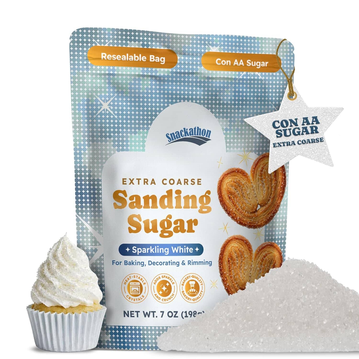 Snackathon Sanding Sugar, Extra Coarse White Sparkling Sugar Crystals, 7 oz Resealable Bag Snackathon Foods 