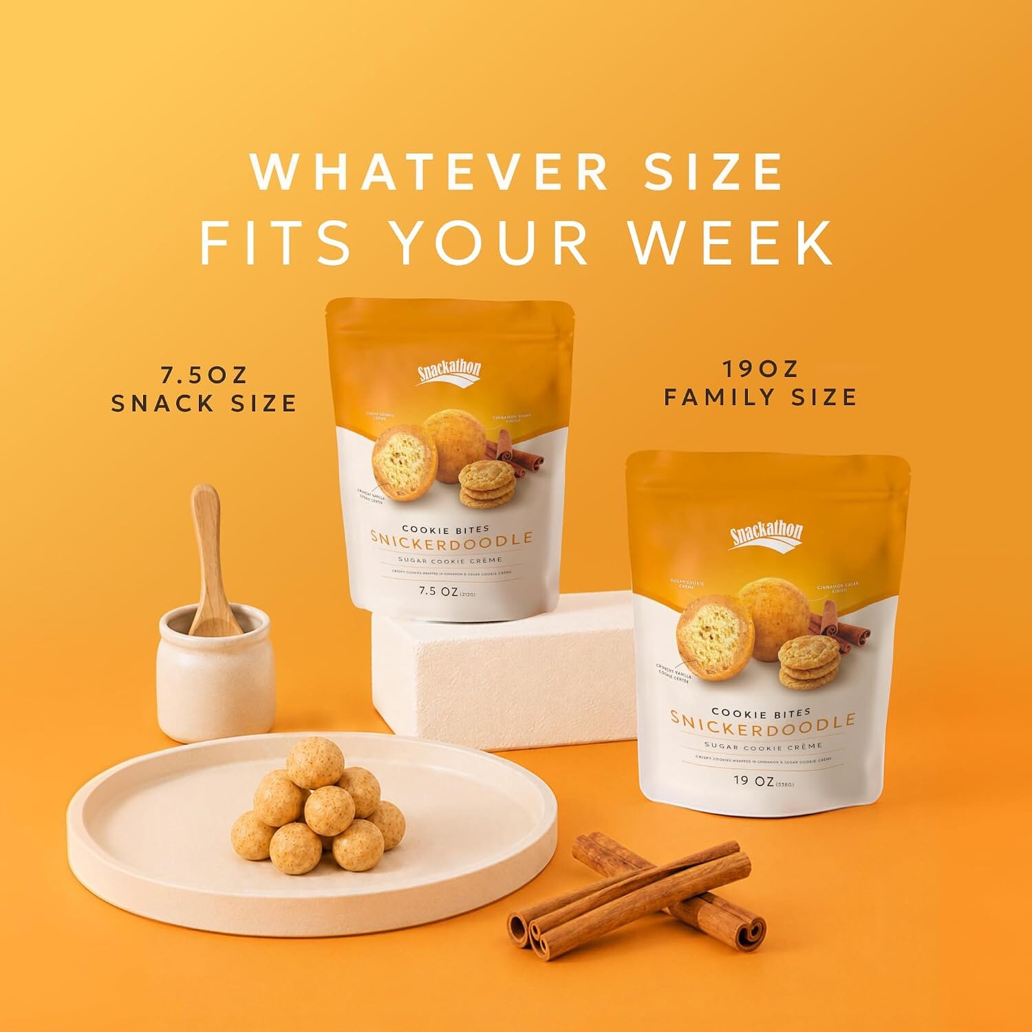 Snackathon Snickerdoodle Cookie Bites, Crispy Mini Cookie Balls, Bulk Resealable Snack Bag, Vanilla Cookies Coated in Sugar Cookie Creme & Cinnamon Sugar, Made in USA, For Gifting & Sharing Snackathon 