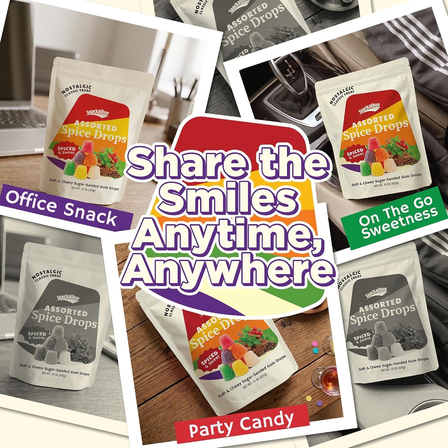 Snackathon Soft & Chewy Spice Drops, Assorted Spiced Gum Drops Candy Snackathon 