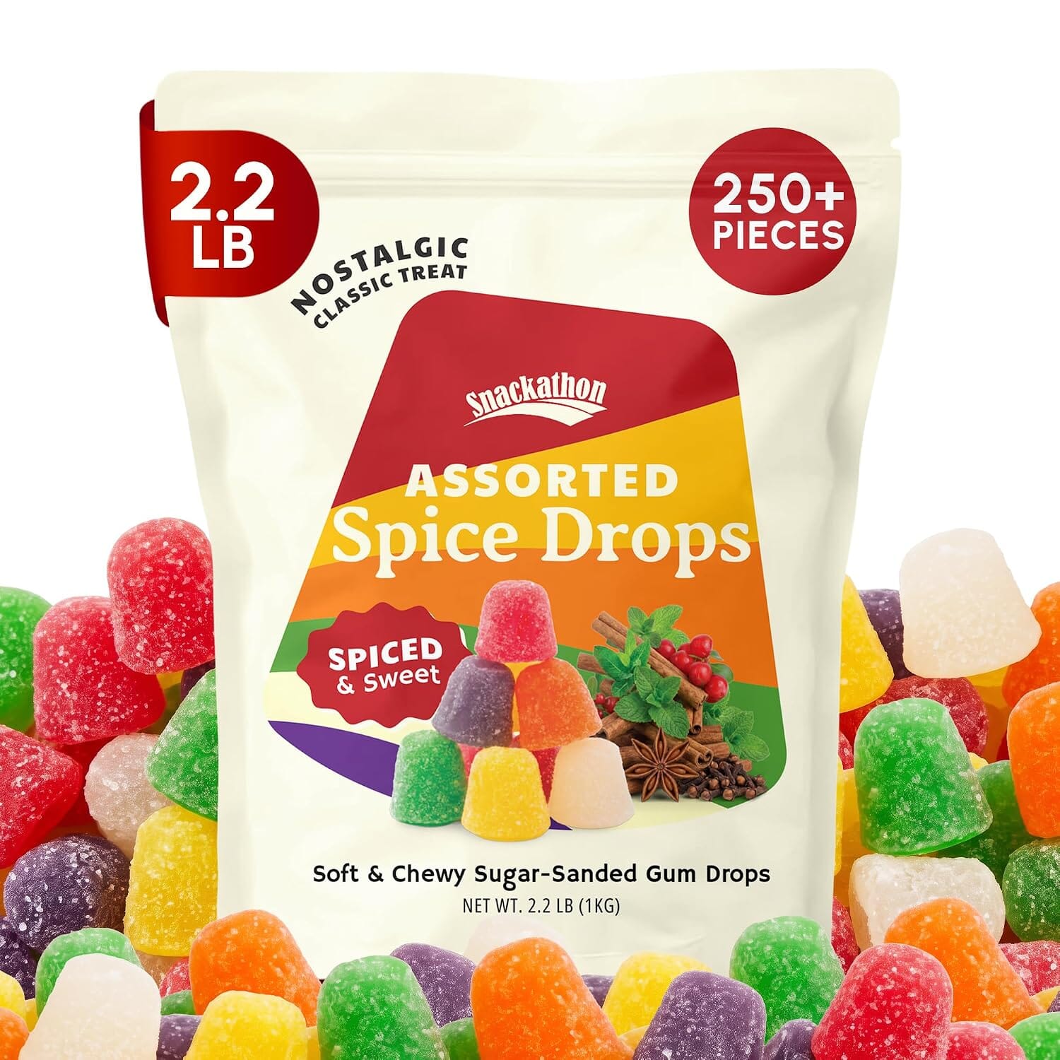 Snackathon Soft & Chewy Spice Drops, Assorted Spiced Gum Drops Candy Snackathon Spice Drops 2.2 Pound 