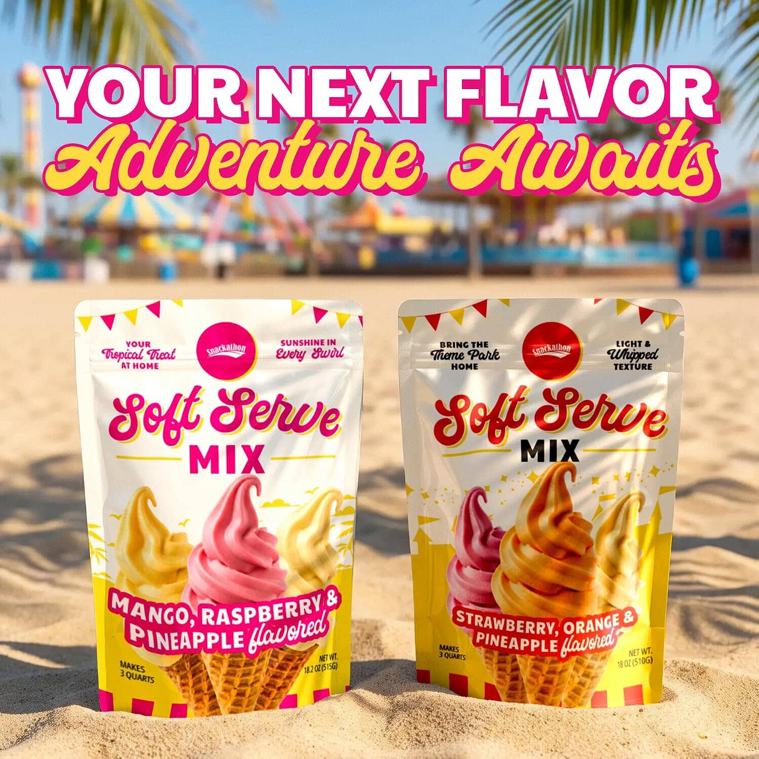 Snackathon Soft Serve Mix Variety Pack, 3 Sunshine Flavors, Makes 3 Quarts, Pineapple, Mango & Raspberry Snackathon 