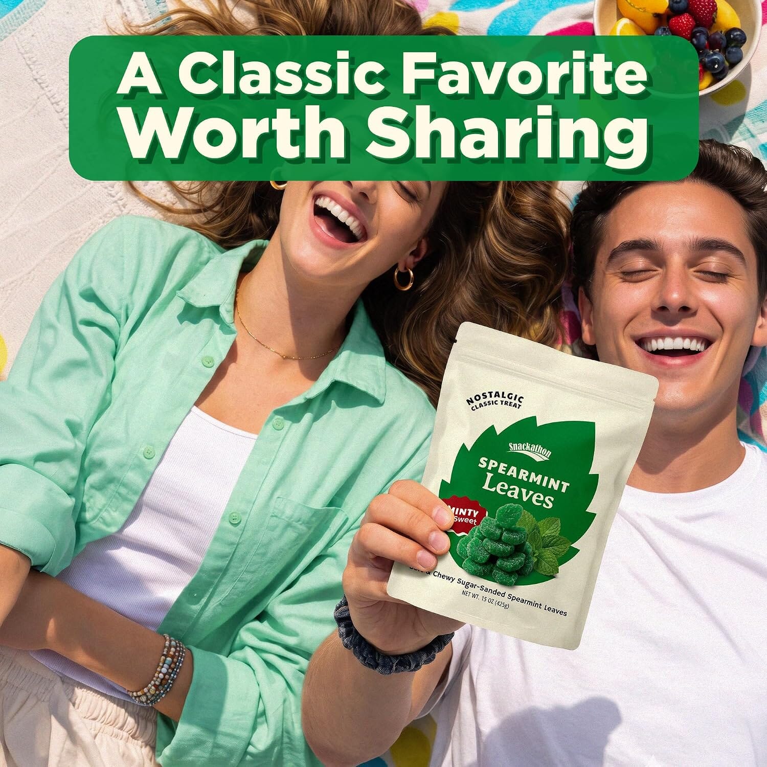 Snackathon Spearmint Leaves Candy, Soft & Chewy Mint Jelly Candy Snackathon 