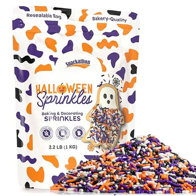 Snackathon Sprinkles for Baking & Decorating, Halloween Sprinkles, 2.2 LB Bulk Spooky Jimmies in Resealable Pouch – Orange, Black, Purple & White Colors for Cupcakes, Cookies, and Treats Snackathon 