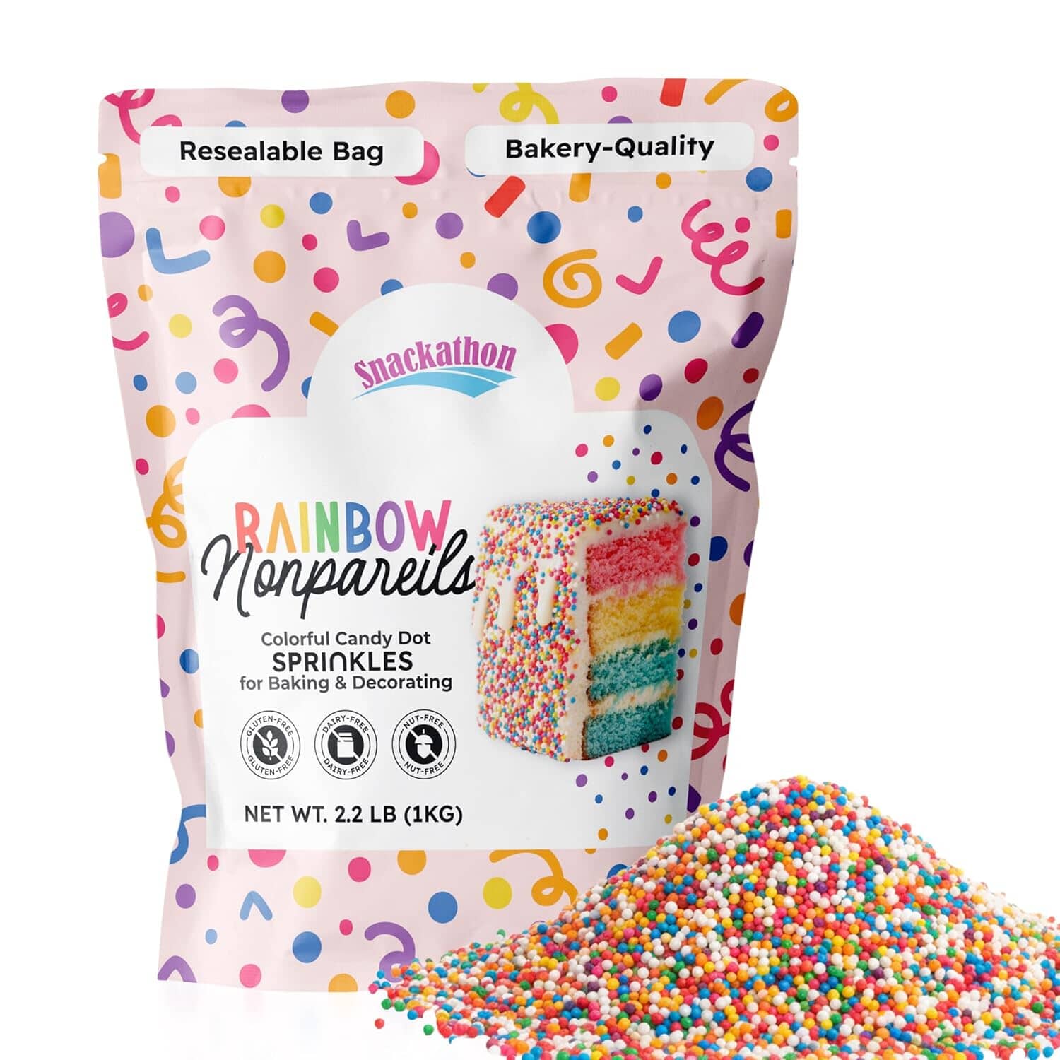 Snackathon Sprinkles for Baking & Decorating, Rainbow Nonpareils, 2.2 LB Bulk Resealable Bag Snackathon Foods 
