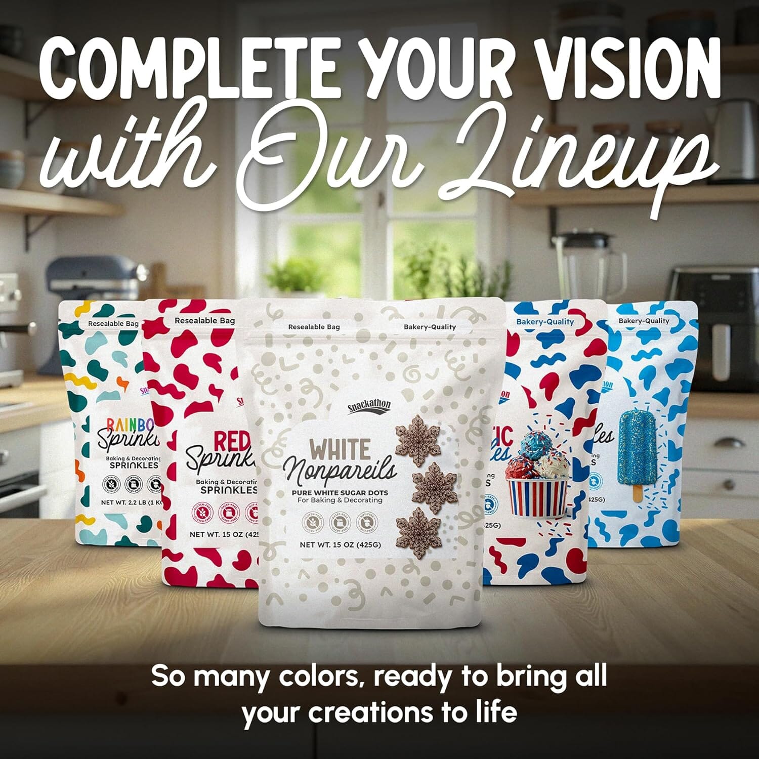 Snackathon Sprinkles for Baking & Decorating, White Nonpareils, Resealable Bag, Bulk White Sugar Dot Sprinkles for Cakes, Ice Cream, Cupcakes, Cake Pops & Dessert Toppings Snackathon 