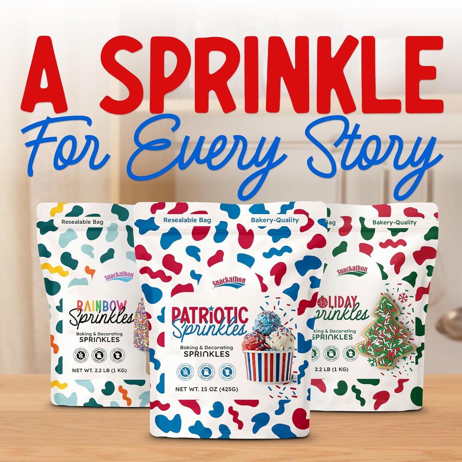Snackathon Sprinkles – Patriotic Sprinkles Jimmies, 15 Oz Snackathon 