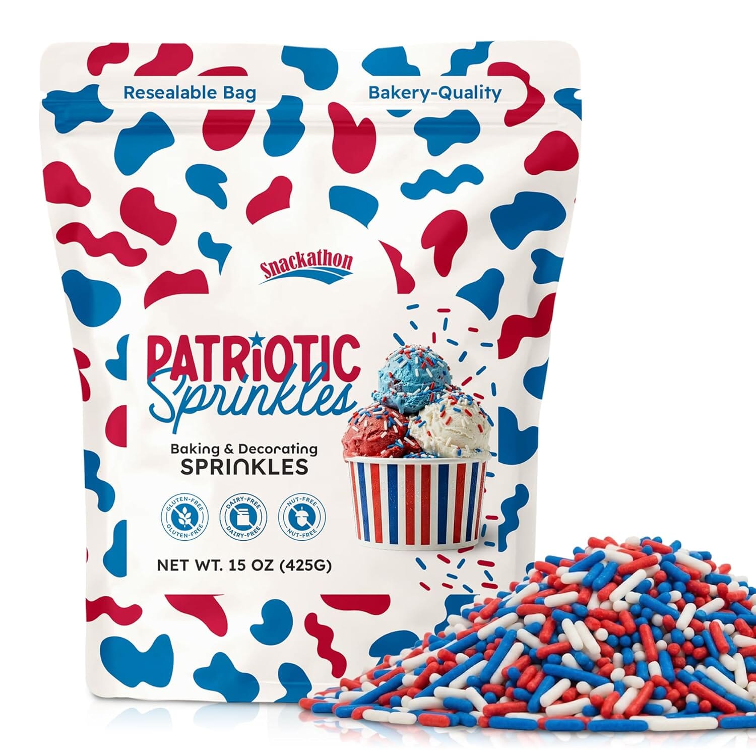 Snackathon Sprinkles – Patriotic Sprinkles Jimmies, 15 Oz Snackathon 