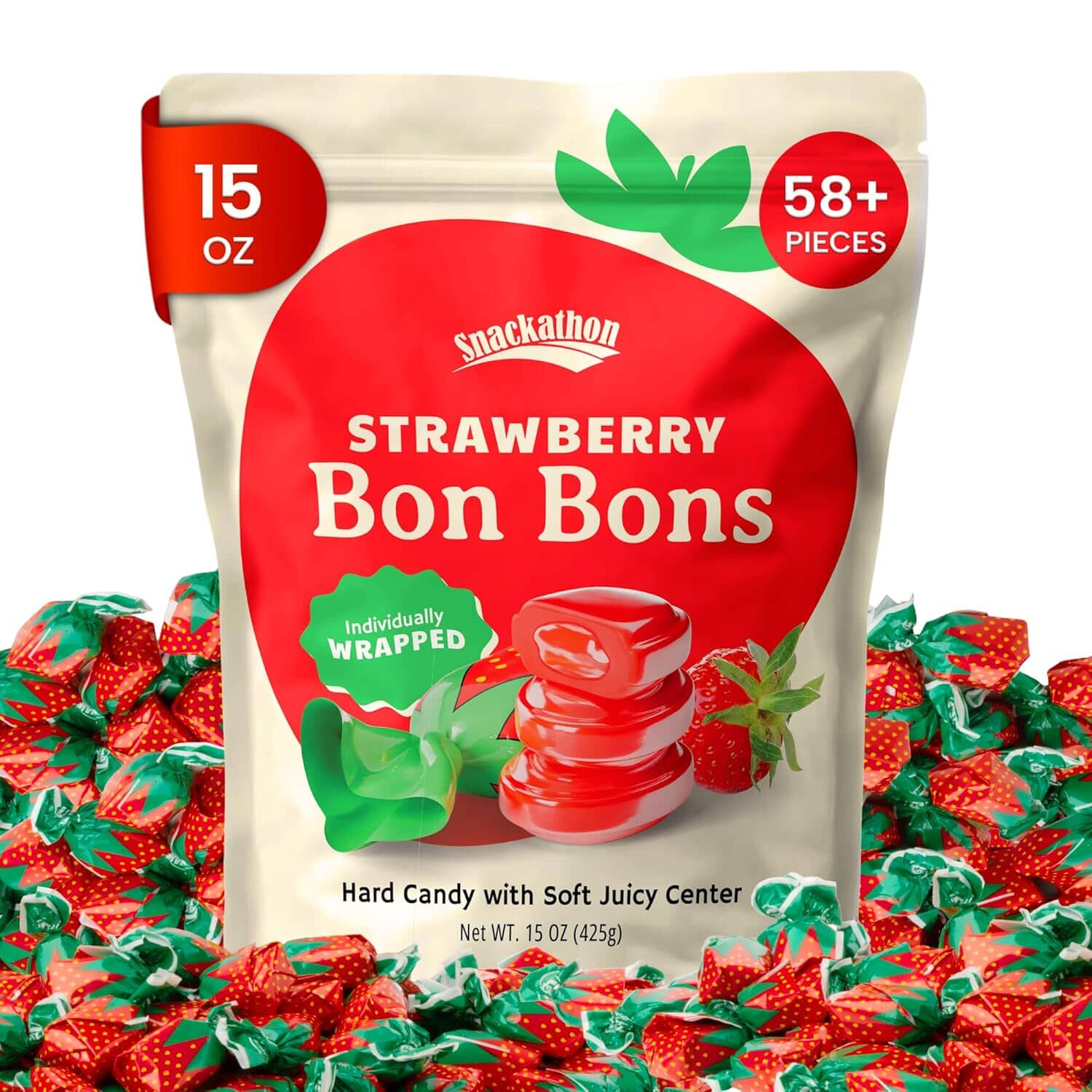 Snackathon Strawberry Bon Bons Hard Candy Snackathon 15 Ounce 