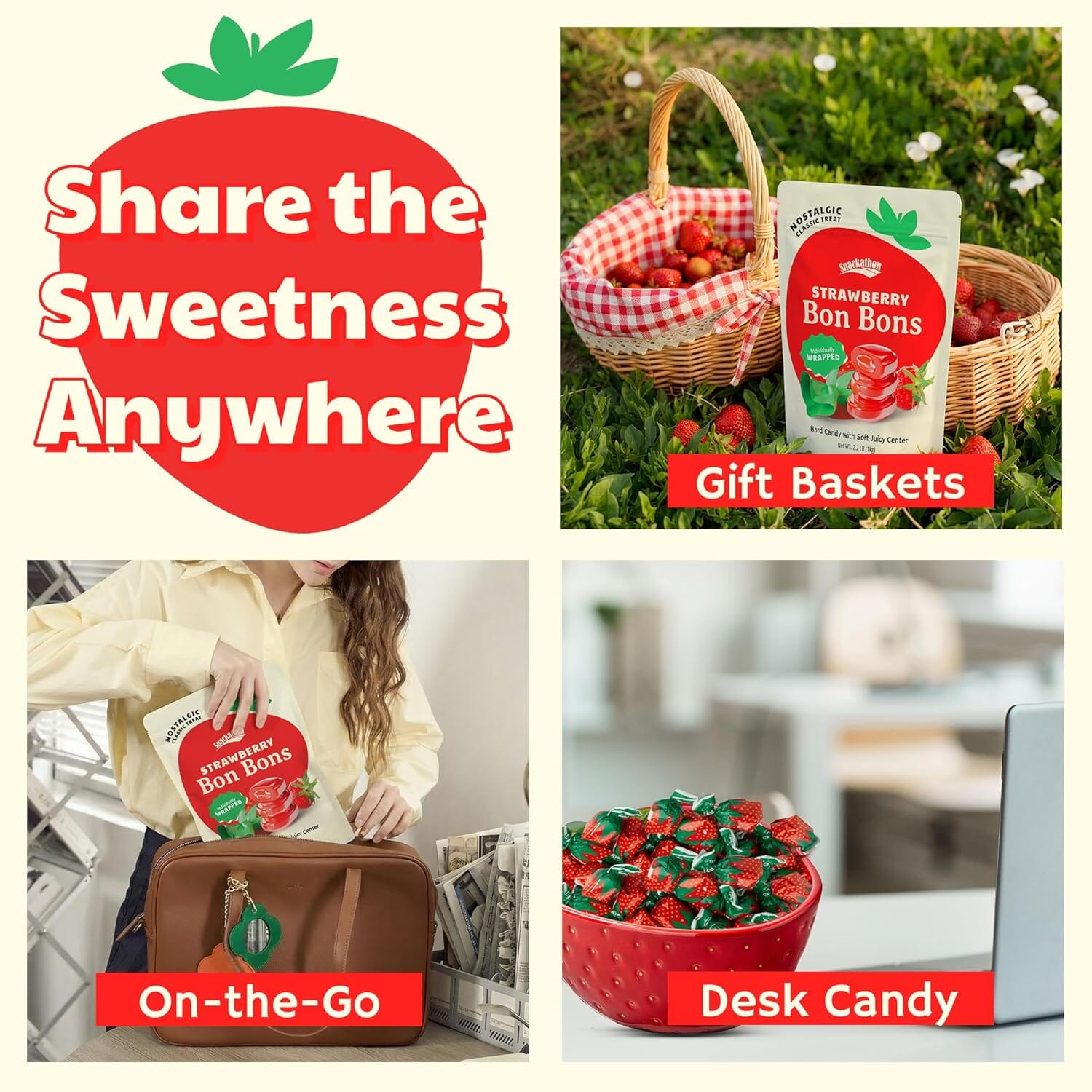 Snackathon Strawberry Bon Bons Hard Candy Snackathon 